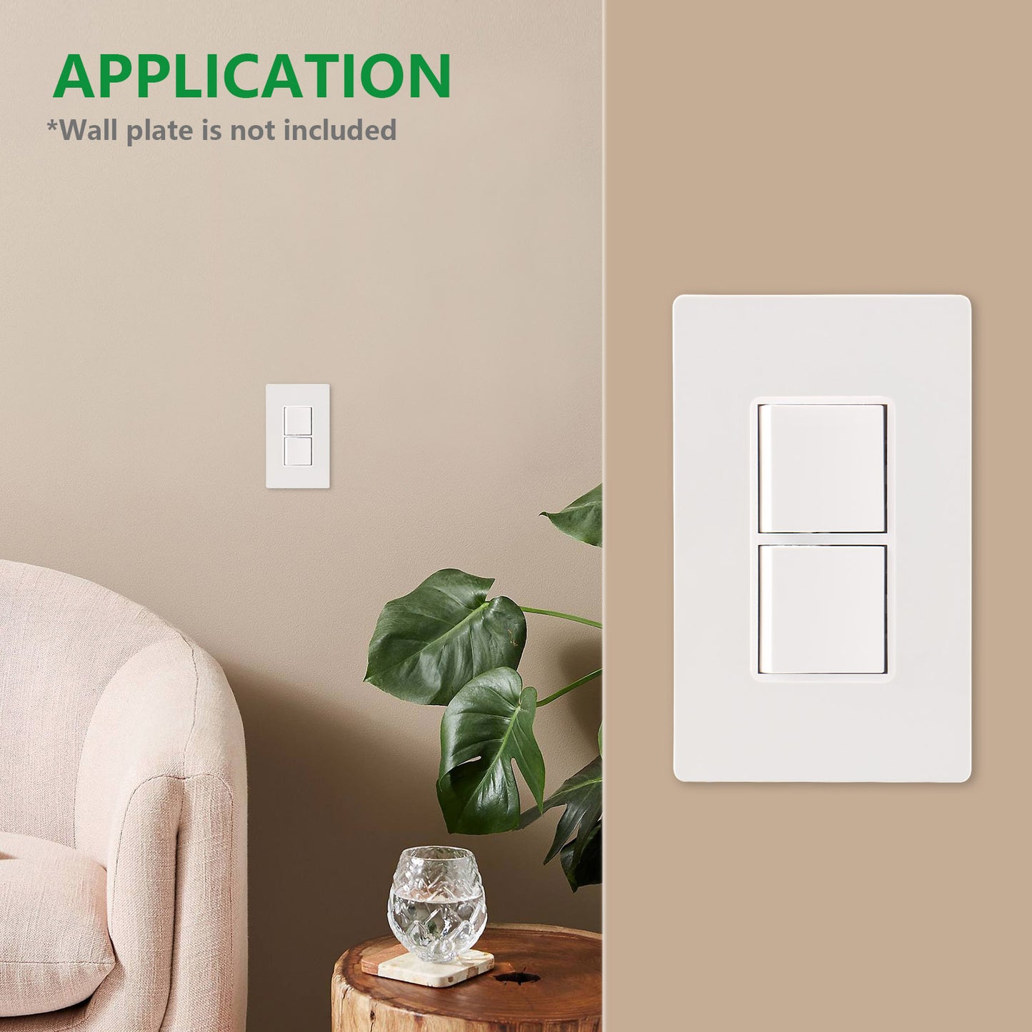 iGFCI Duplex Rocker Combination Decorator Switch,120-277VAC 15A,Ground Terminal,Residential/Commercial Grade,2 Individual Switches,UL Listed,Wall Plate is Included
