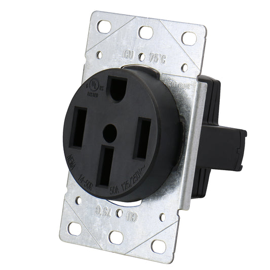 iGFCI 14-50R Industrial Socket 50Amp RV, EV, Dryer Flush Mounting Receptacle Socket 125/250V Commercial Grade Black Outlet,UL Listed,Black