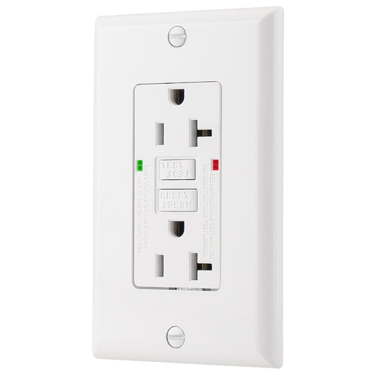 GFCI Outlet Non-Tamper-Resistant GFI,125VAC 20Amp, LED Indicator,Ground Fault Electric with Decor Wall Plates and Screws,UL Listed,Back &Side Wire,White