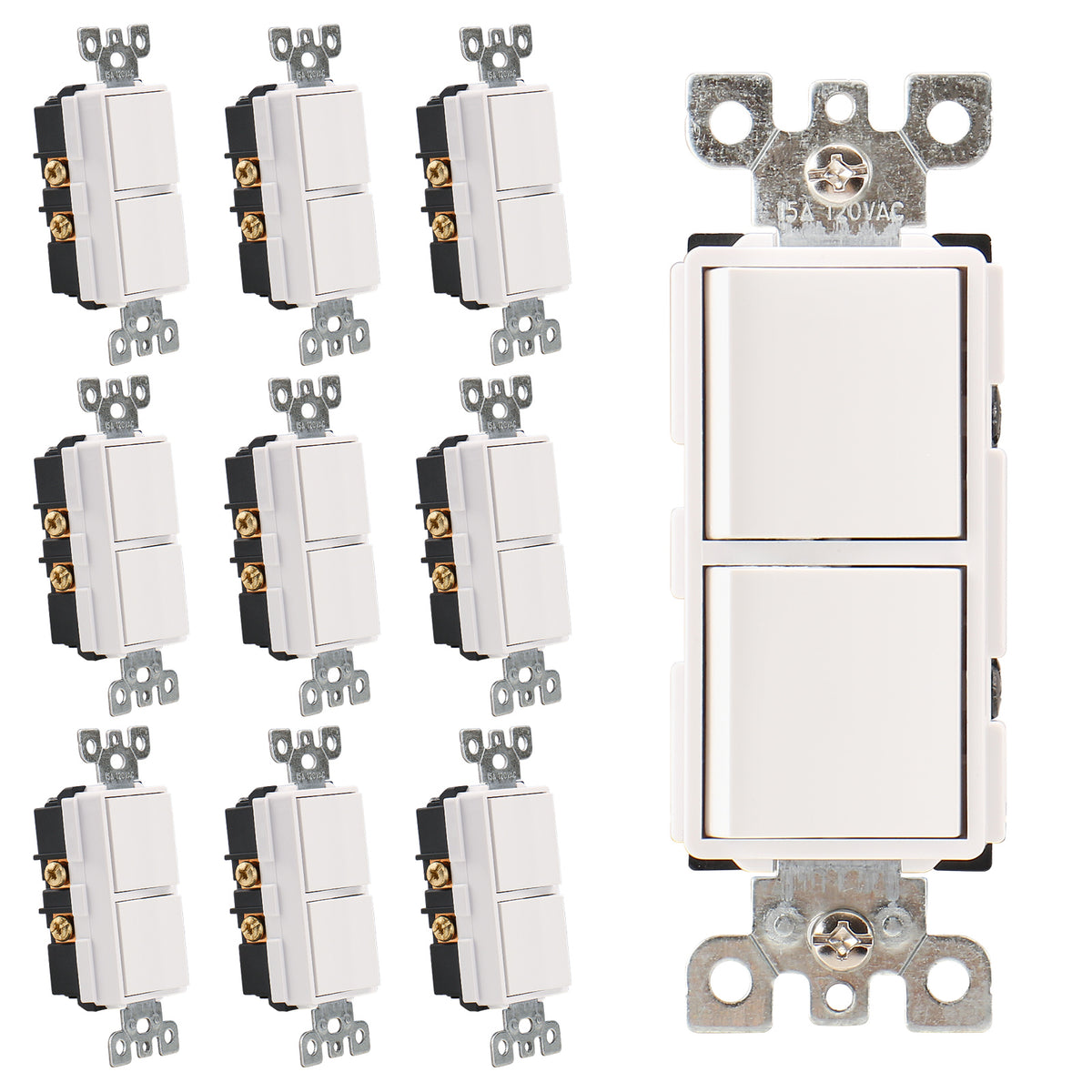 Duplex Rocker Combination Decorator Switch,120-277VAC 15A,Ground Terminal,Residential/Commercial Grade,2 Individual Switches,UL Listed