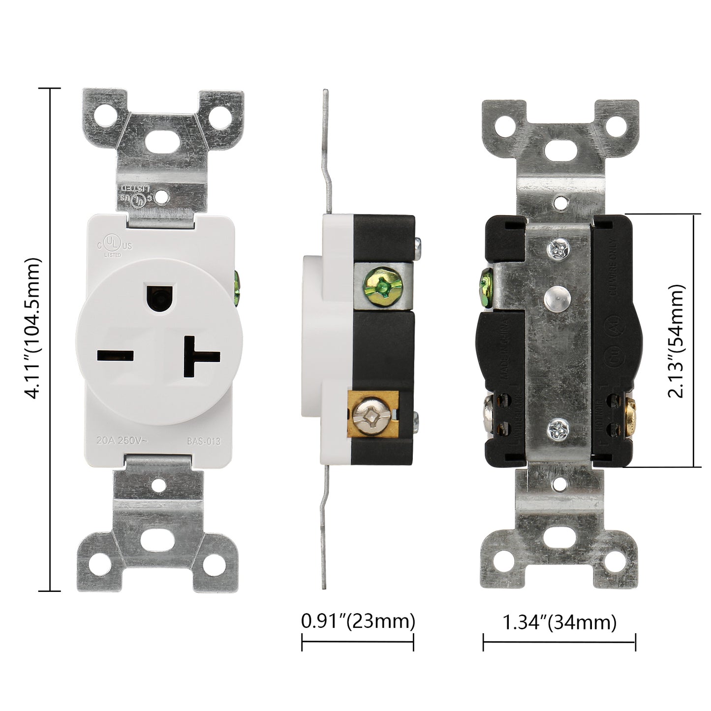 iGFCI Single Receptacle Outlet 250VAC 20Amp Wall Outlet Straight Blade Receptacle Side Wire Self-Grounding Ideal for Construction and Renovations UL Listed White