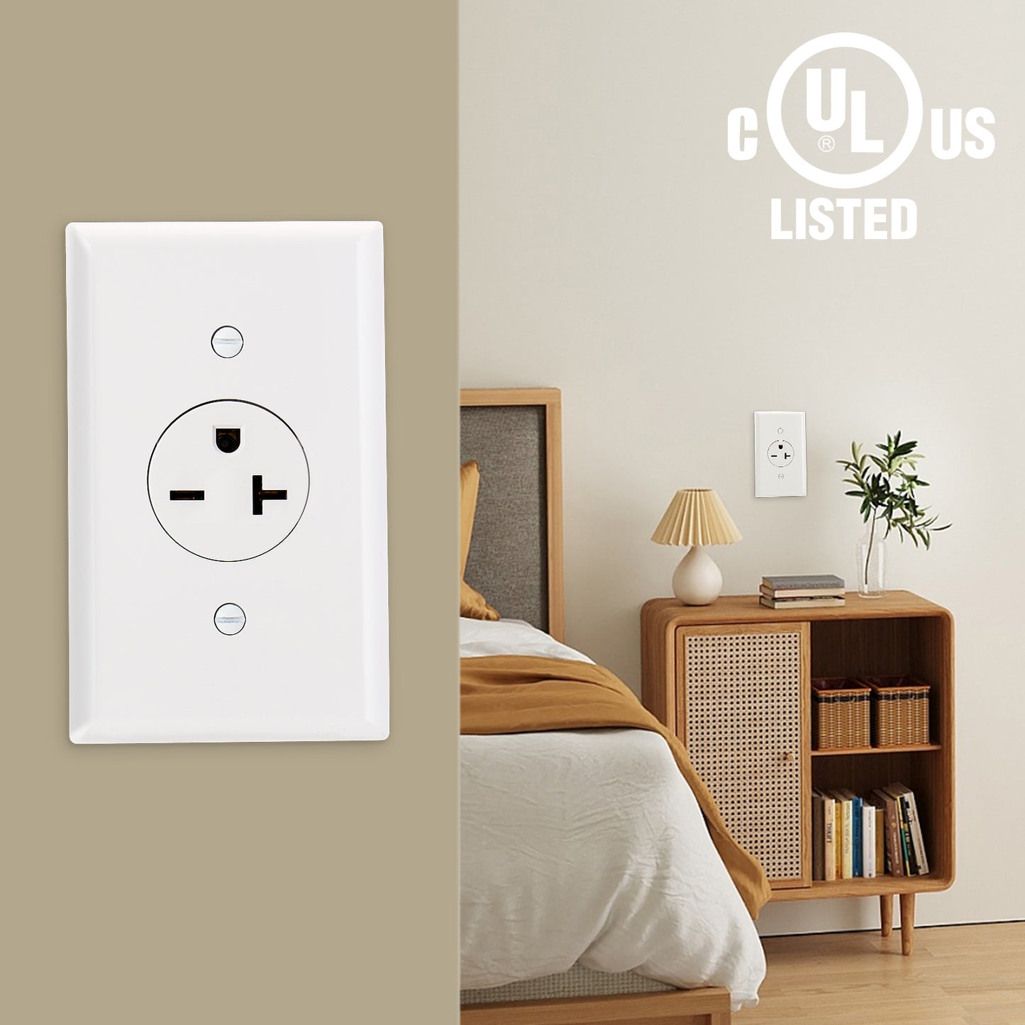 iGFCI Single Receptacle Outlet 250VAC 20Amp Wall Outlet Straight Blade Receptacle Side Wire Self-Grounding Ideal for Construction and Renovations UL Listed White