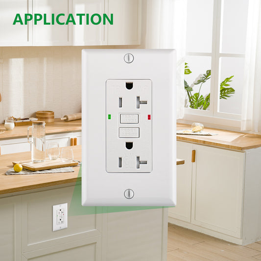 GFCI Receptacle Outlet,1pack,20Amp,Weather-Resistant and Tamper-Resistant LED Indicator Wall Plates and Screws Included UL Certified,White