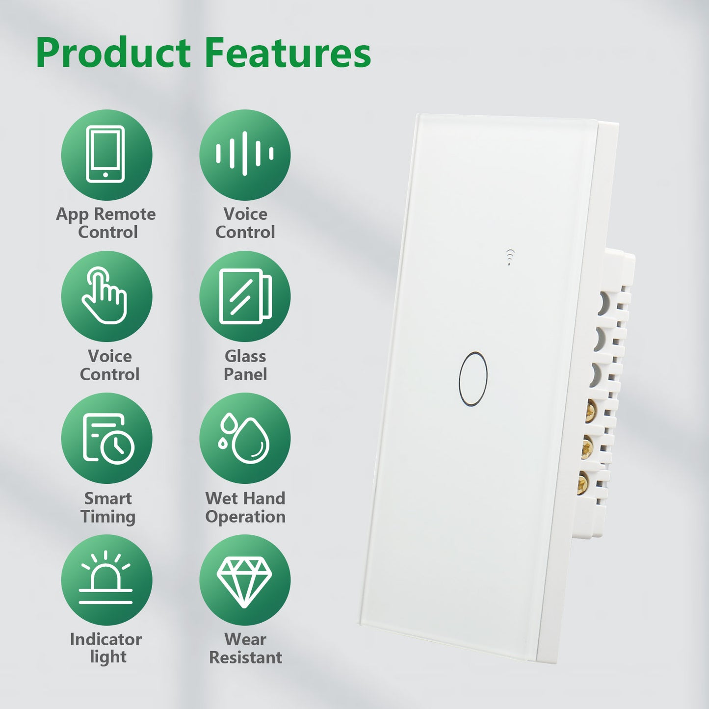 iGFCI Smart Wall Touch Light Switch 1 Gang 2.4GHz WiFi AC125V 10Amp Work with Alexa Google Home Compatible with iOS and Android Single Pole Switches White