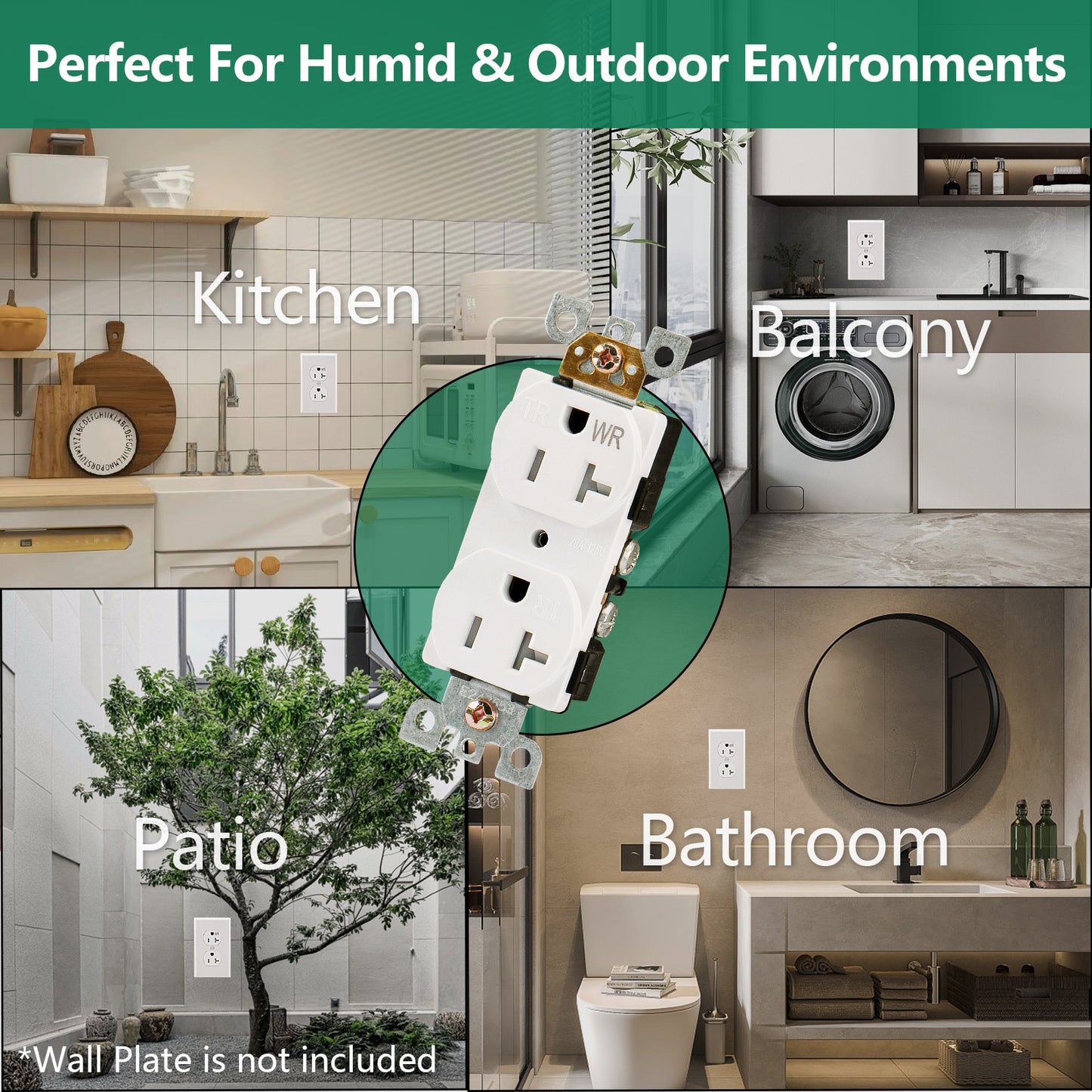iGFCI Outlet Socket,Decora Receptacle,15Amp Standard Electrical Wall Outlet,Weather Resistant Tamper Resistant,Wall Plates Included, White, UL listed