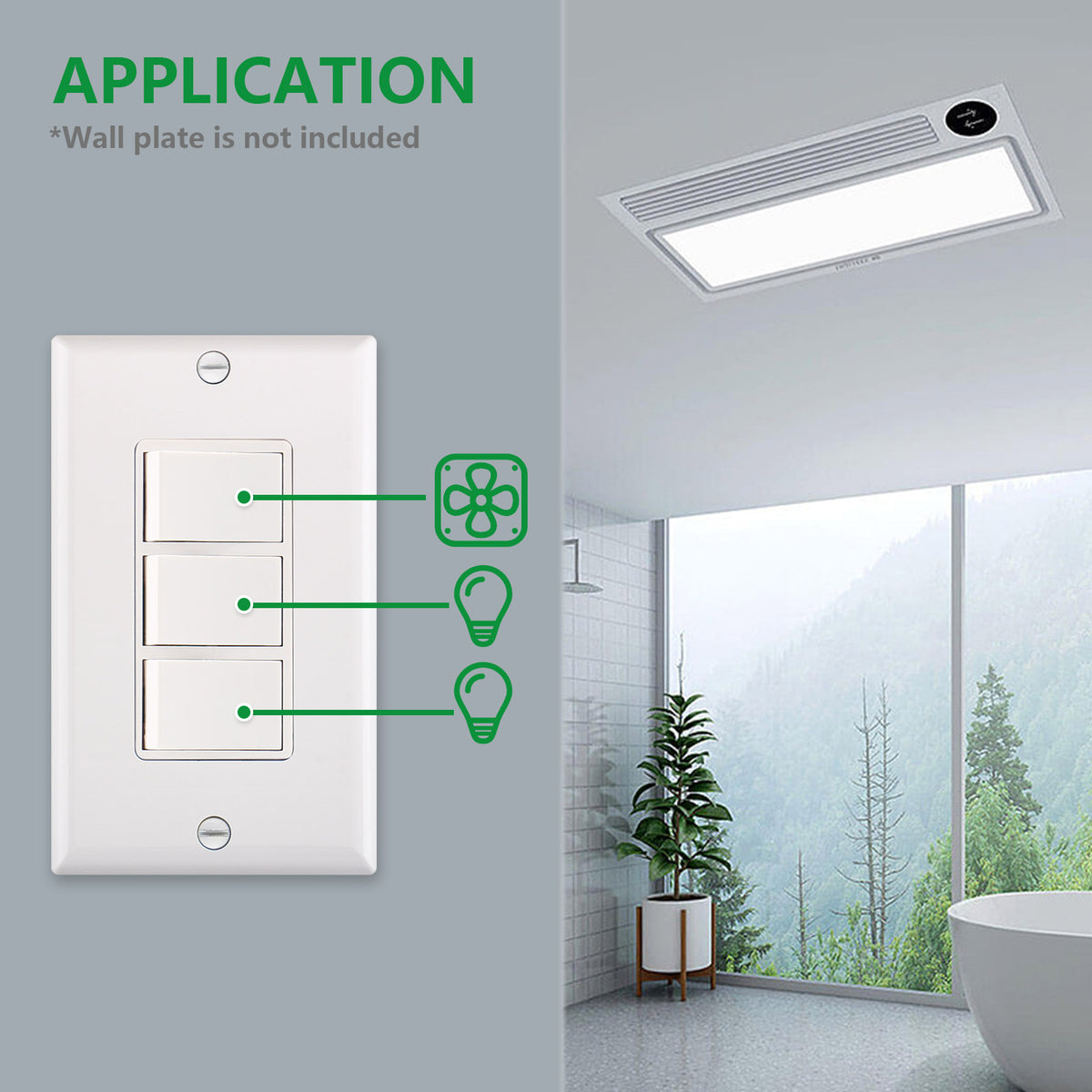iGFCI Triple Rocker Combination Decorator Switch,15A 120-277VAC,Ground Terminal,Residential/Commercial Grade,3 Individual Switches,UL Listed,Wall Plate isIncluded