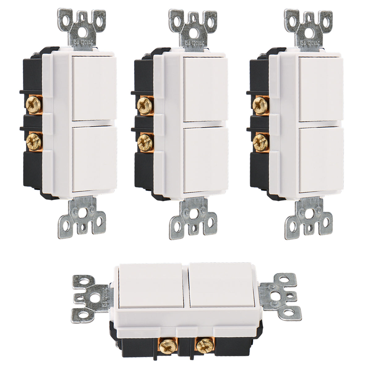 Duplex Rocker Combination Decorator Switch,120-277VAC 15A,Ground Terminal,Residential/Commercial Grade,2 Individual Switches,UL Listed