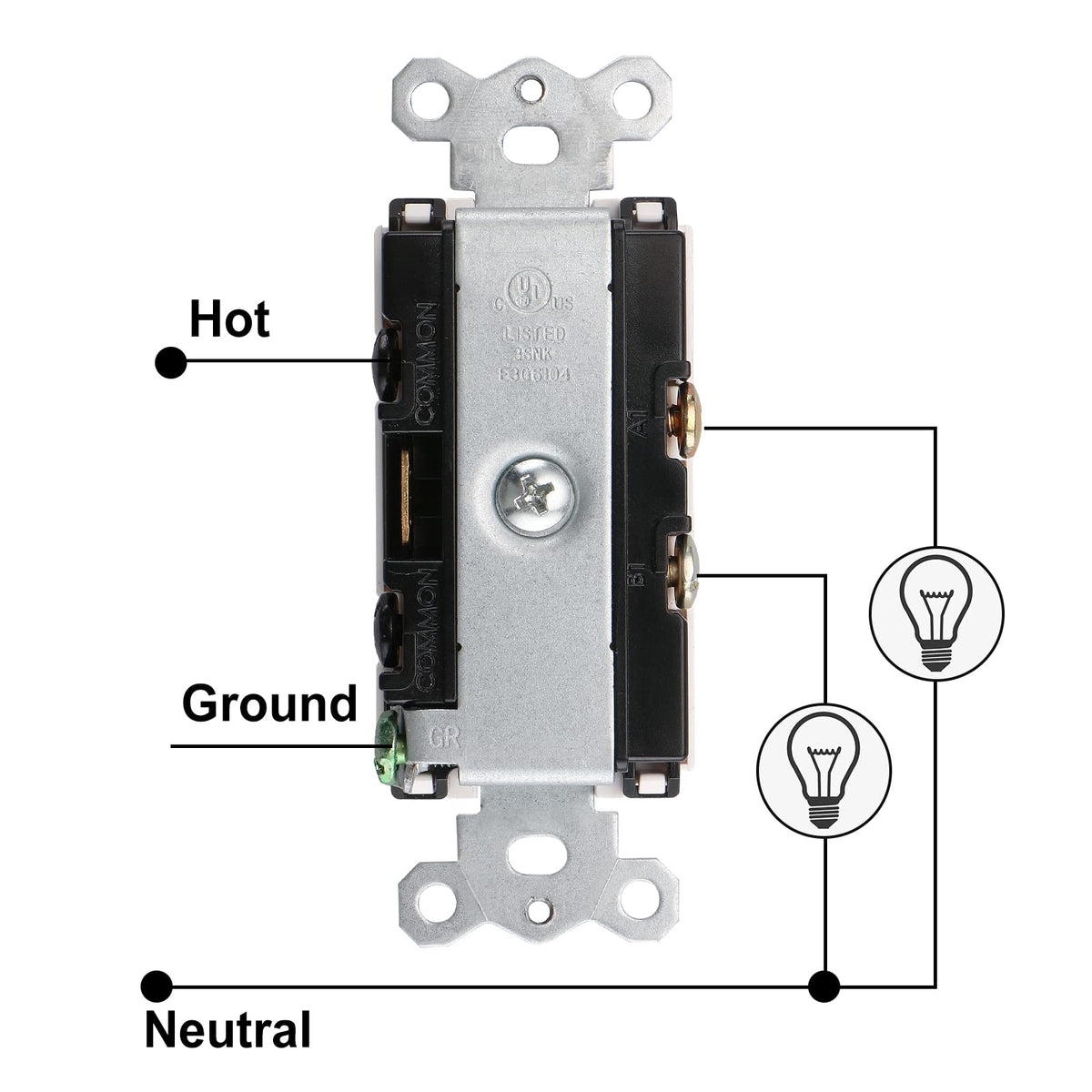 Duplex Rocker Combination Decorator Switch,120-277VAC 15A,Ground Terminal,Residential/Commercial Grade,2 Individual Switches,UL Listed