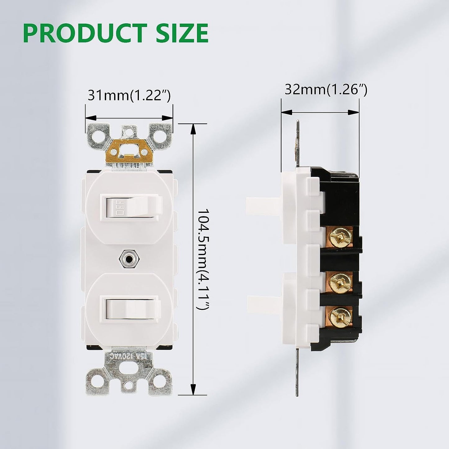 iGFCI Double Toggle Light Switch,15Amp 120Volt,Residential Grade Electrical Wall Switch,Great for Home, Office & Kitchen, ETL Listed,White