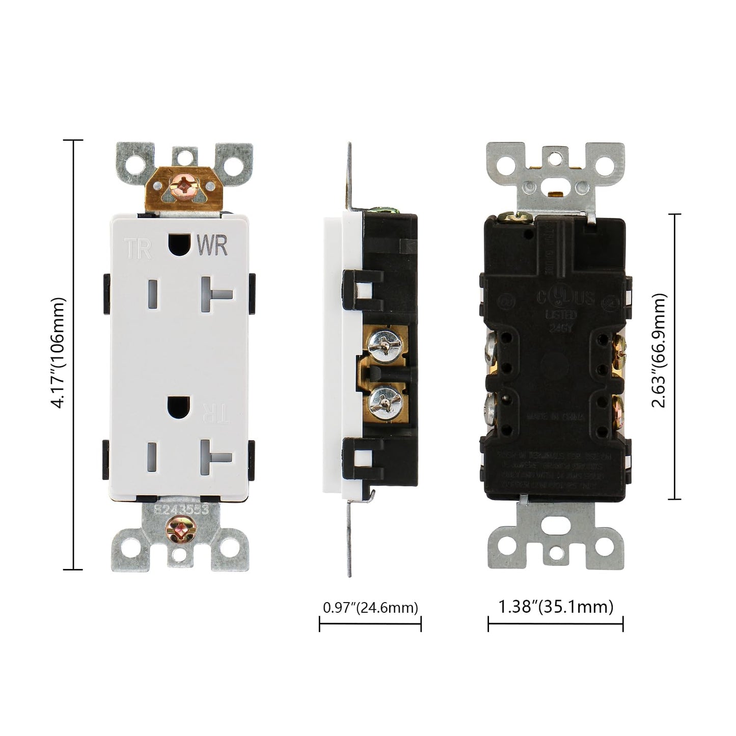 iGFCI Decorator Electrical Receptacle Outlets,20Amp 125V Tamper Resistant&Weather Resistant,Child Proof Safety,White,UL listed