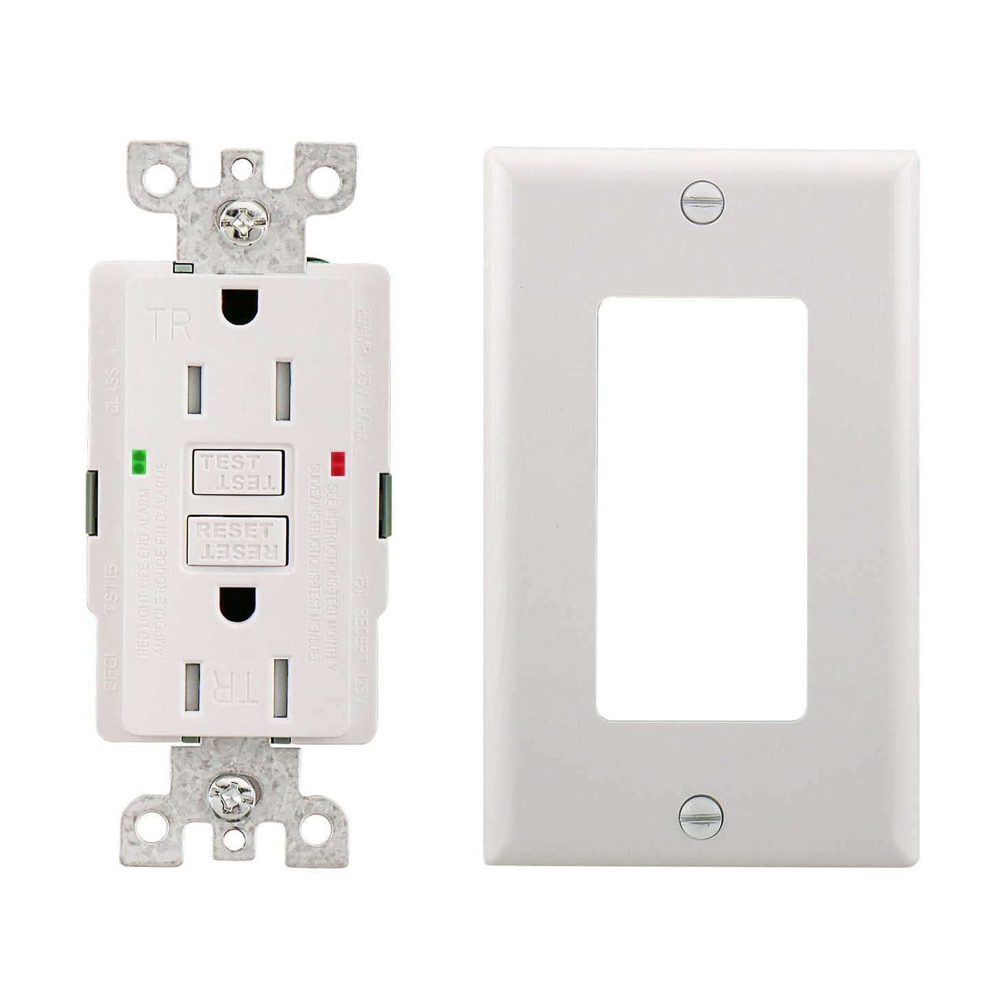 GFCI Outlet Tamper Resistant,125VAC 15A,LED Indicator,Ground Fault Electric with Decor Wall Plates and Screws,UL Listed,Back &Side Wire,White