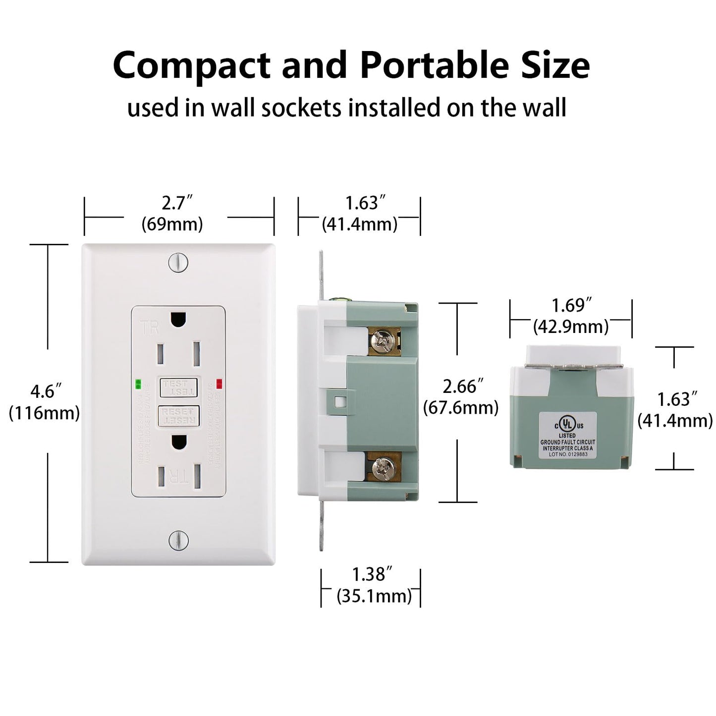GFCI Outlet Tamper Resistant,125VAC 15A,LED Indicator,Ground Fault Electric with Decor Wall Plates and Screws,UL Listed,Back &Side Wire,White
