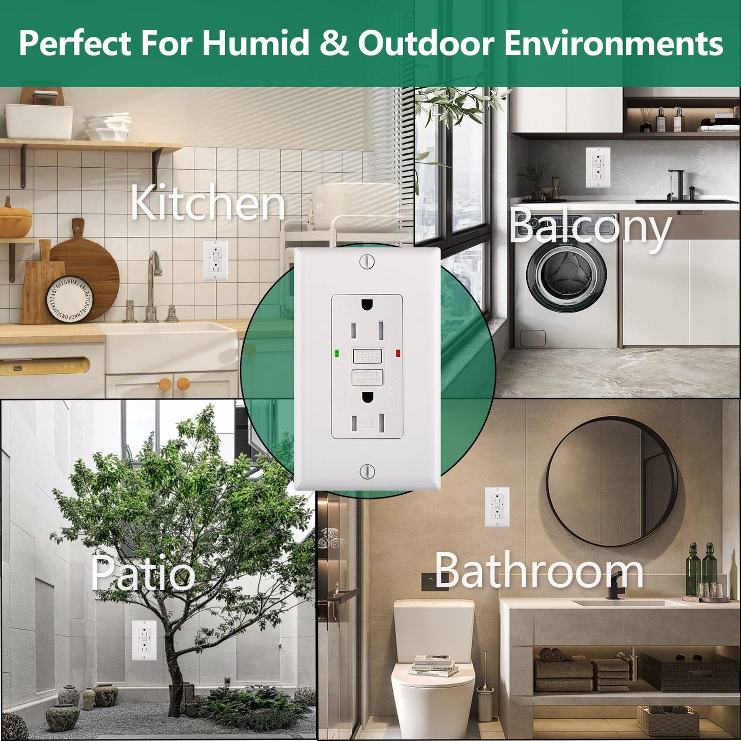GFCI Outlet Tamper Resistant,125VAC 15A,LED Indicator,Ground Fault Electric with Decor Wall Plates and Screws,UL Listed,Back &Side Wire,White
