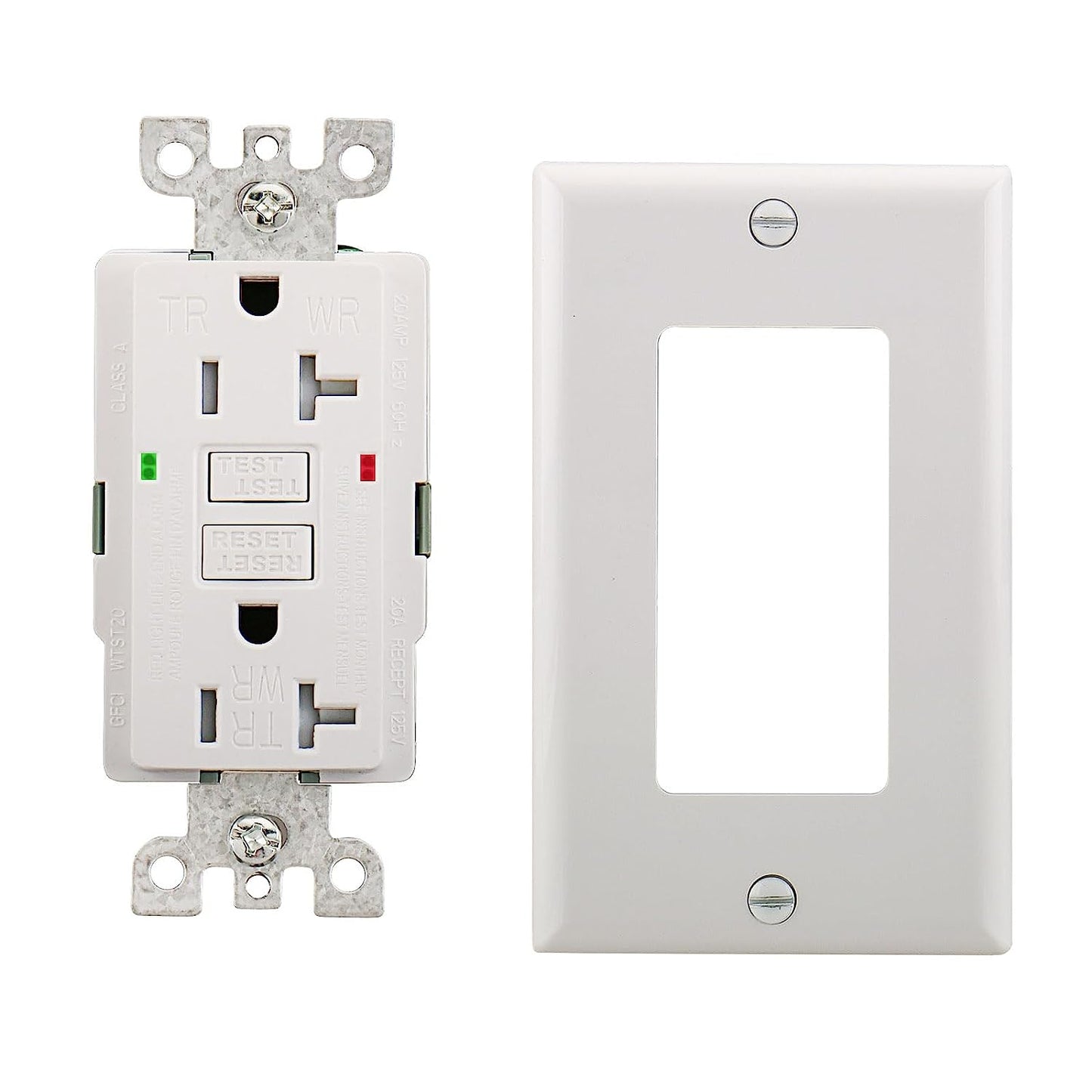 GFCI Receptacle Outlet,1pack,20Amp,Weather-Resistant and Tamper-Resistant LED Indicator Wall Plates and Screws Included UL Certified,White