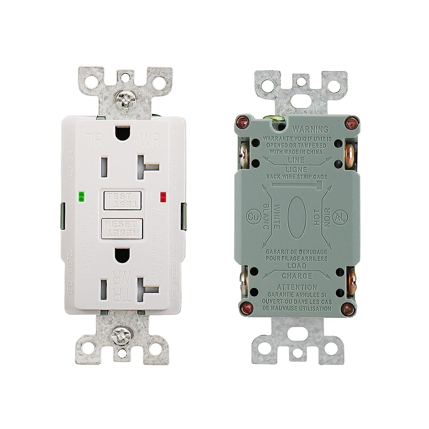 GFCI Receptacle Outlet,1pack,20Amp,Weather-Resistant and Tamper-Resistant LED Indicator Wall Plates and Screws Included UL Certified,White