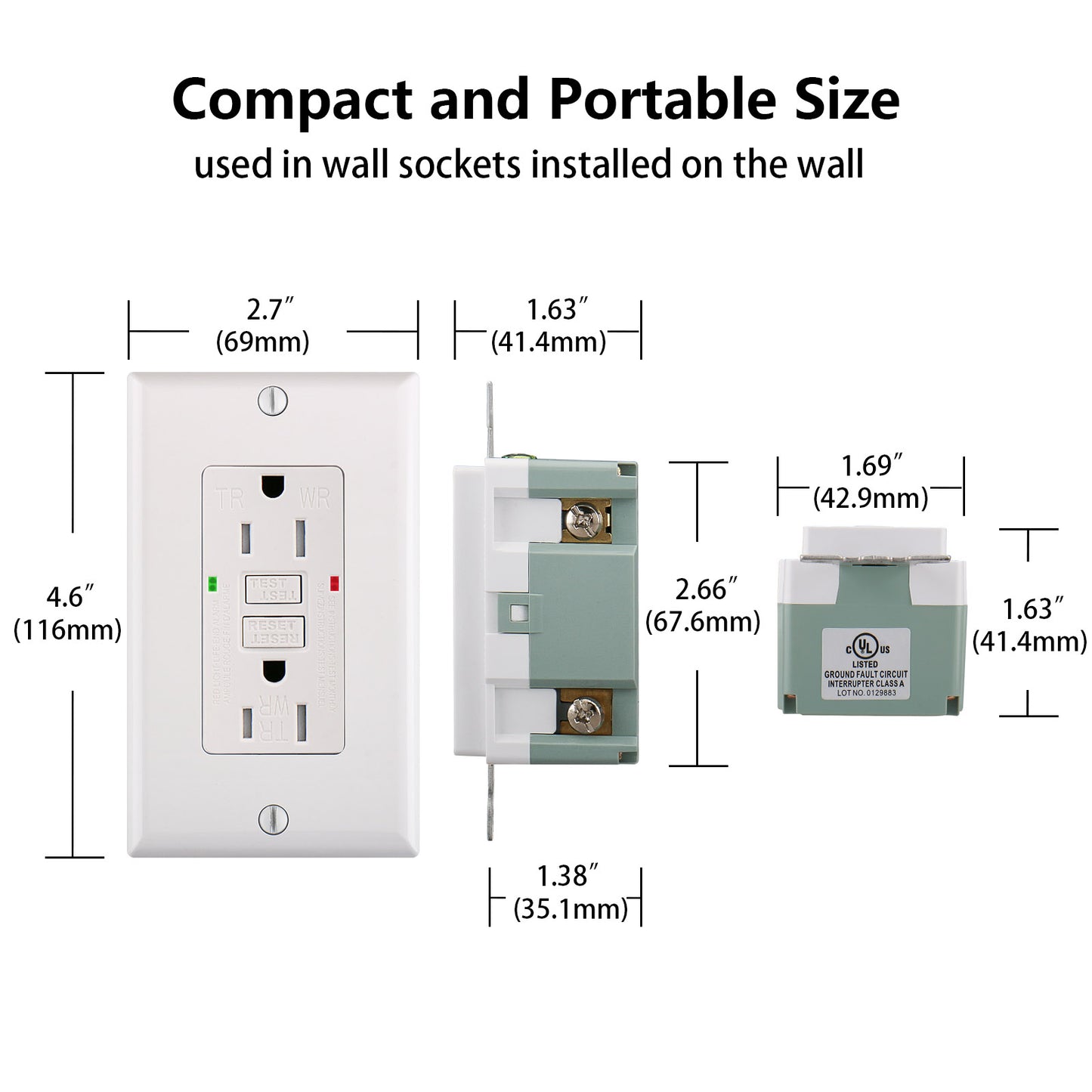 GFCI Outlet Receptacle,Ground Fault Electric Plugs,125V 15Amp,Weather-Resistant and Tamper-Resistant,GFI UL&CUL listed White