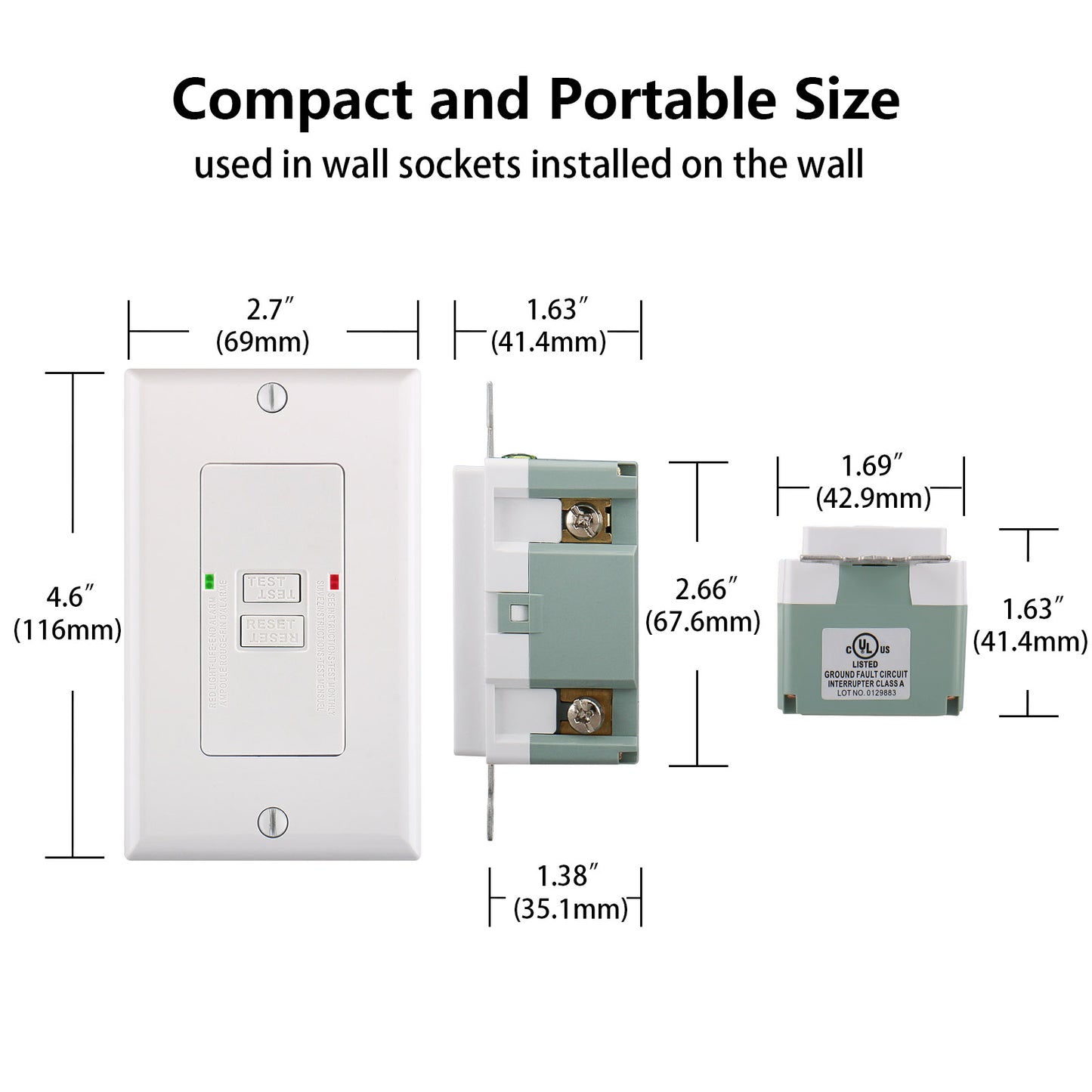 Blank Face GFCI,Self-Test with LED Indicator,120V 20Amp,UL Listed, Back &Side Wire,White