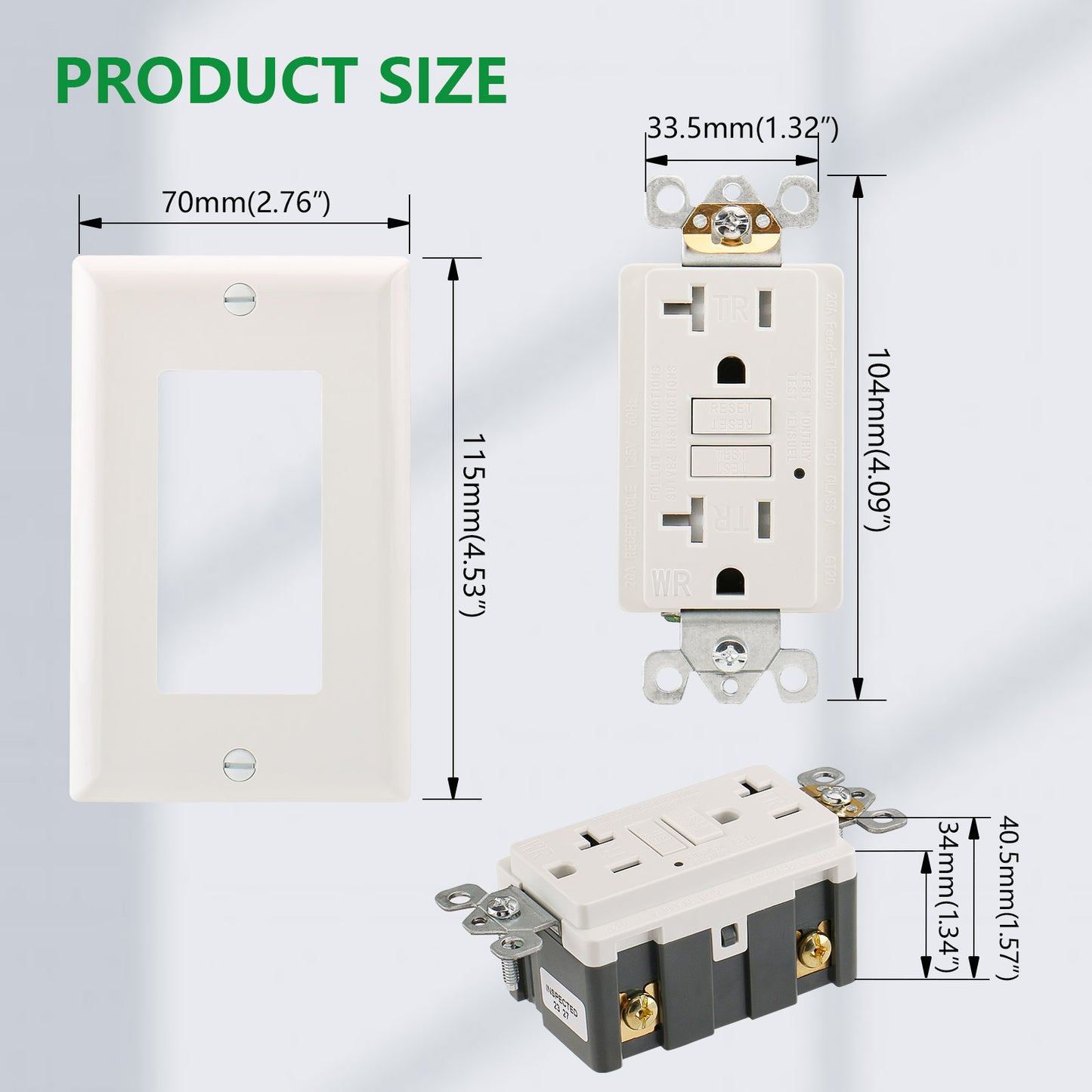 iGFCI Tamper Resistant&Weather Resistant GFCI Outlet,125VAC 20Amp,1pack,Self-Test Outlet,Meet UL2018,Electrical Outlet,Wall Plate and Screws Included,White