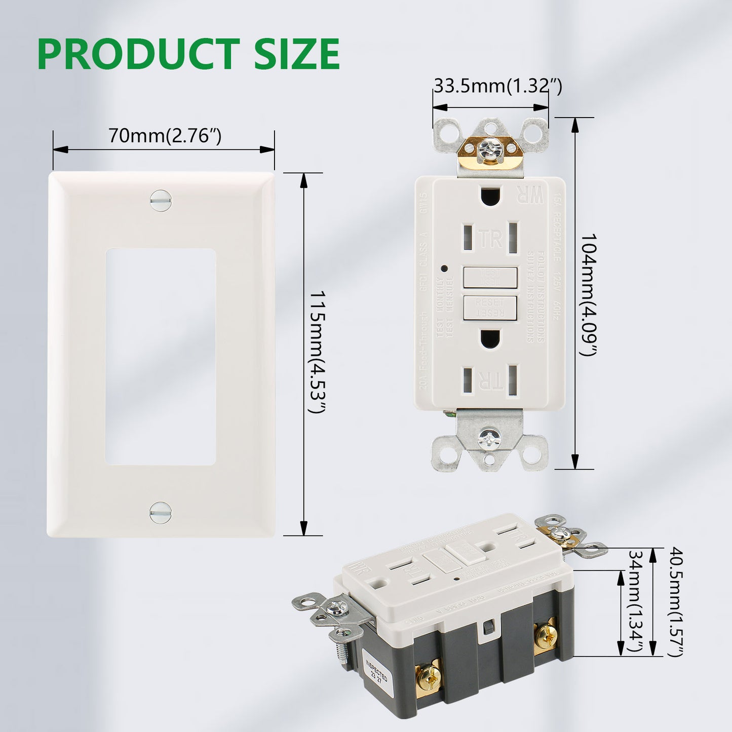 iGFCI Outlet,1pack,15Amp,Weather-Resistant and Tamper-Resistant GFI Receptacle,Meet UL2018,Ground Fault Protection Outlet for Kitchen,Bathroom,Indoor or Outdoor Use,White