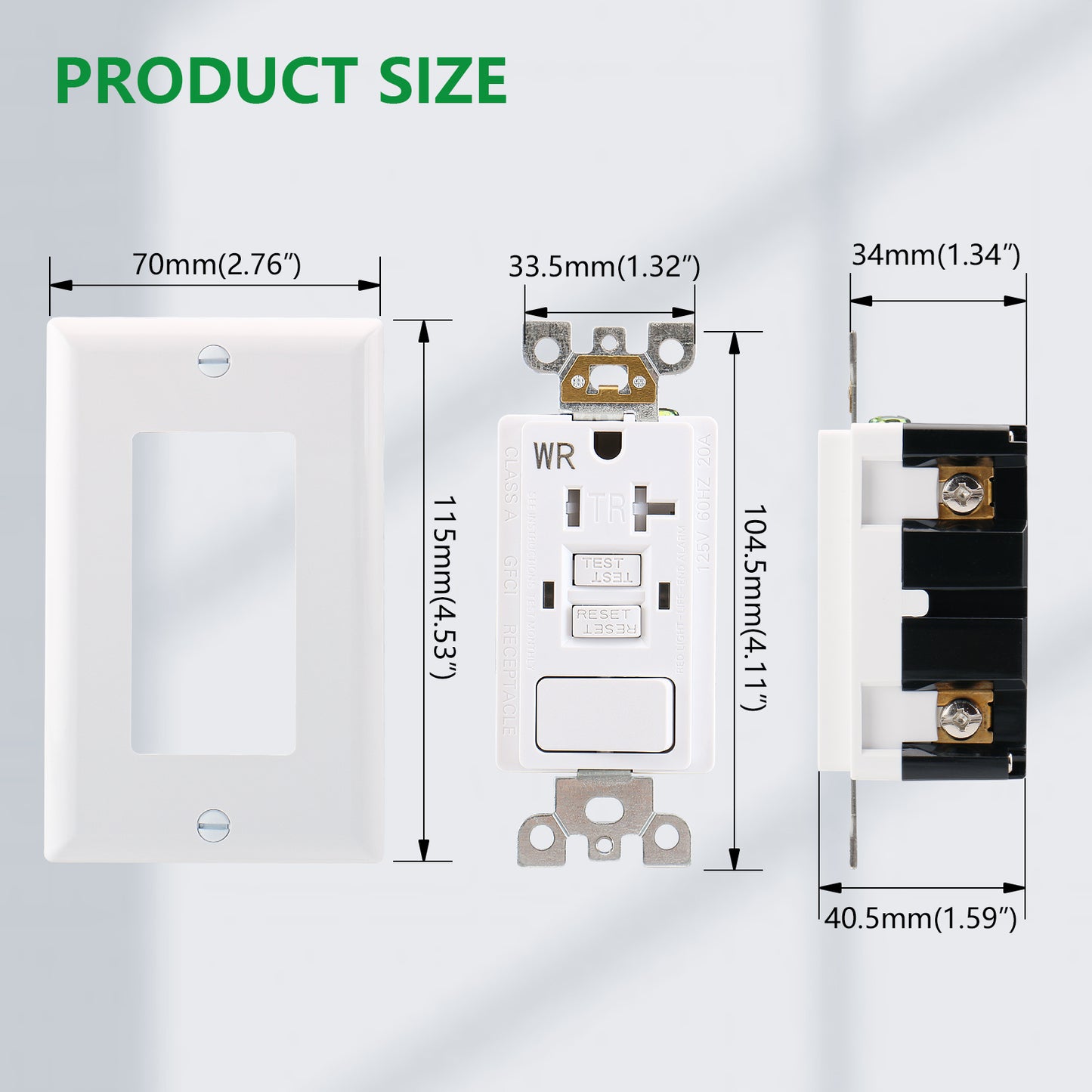 iGFCI 20Amp GFCI Outlet,Tamper Resistant&Weather Resistant GFCI Receptacle with Combination Switch,UL Listed,Back &Side Wire,White