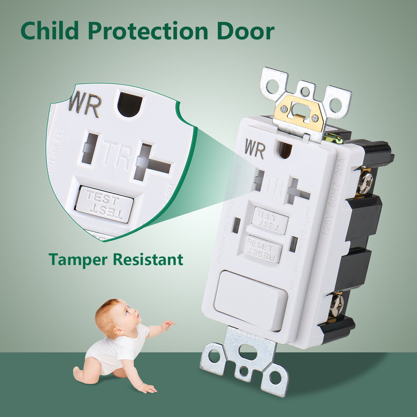 iGFCI 20Amp GFCI Outlet,Tamper Resistant&Weather Resistant GFCI Receptacle with Combination Switch,UL Listed,Back &Side Wire,White