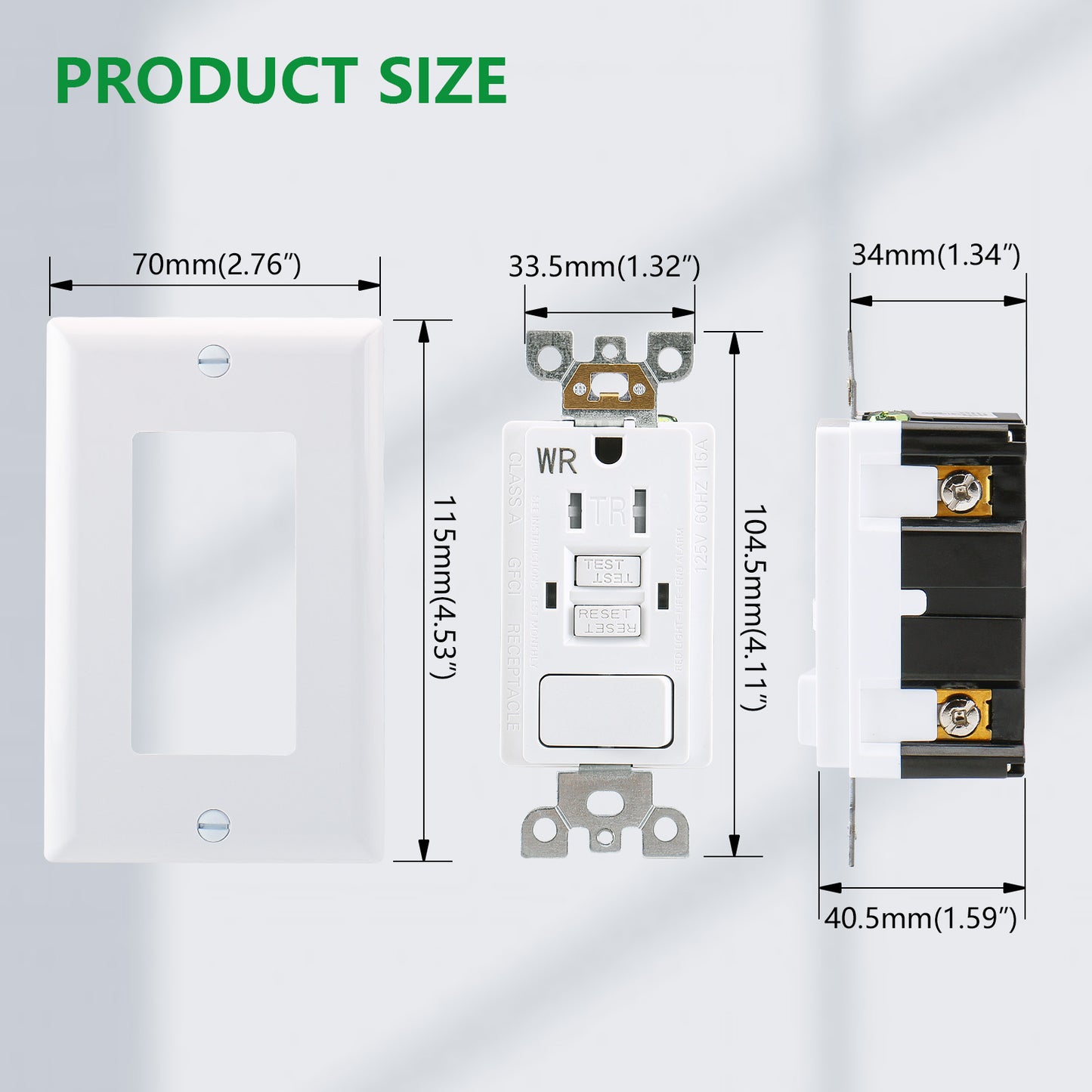 iGFCI 15Amp GFCI Outlet,Tamper Resistant&Weather Resistant GFCI Receptacle with Combination Switch,UL Listed,Back &Side Wire,White