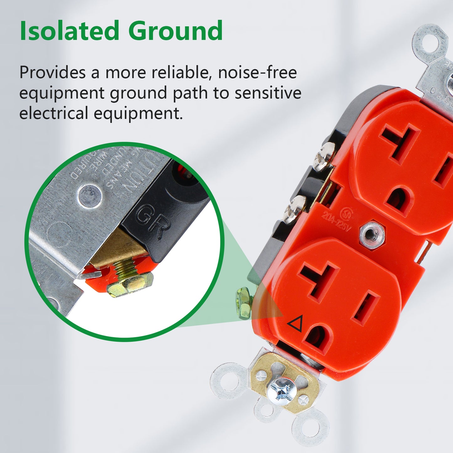 iGFCI Hospital Grade Outlet,Duplex Receptacle,125V 20Amp,Isolated Ground,Orange