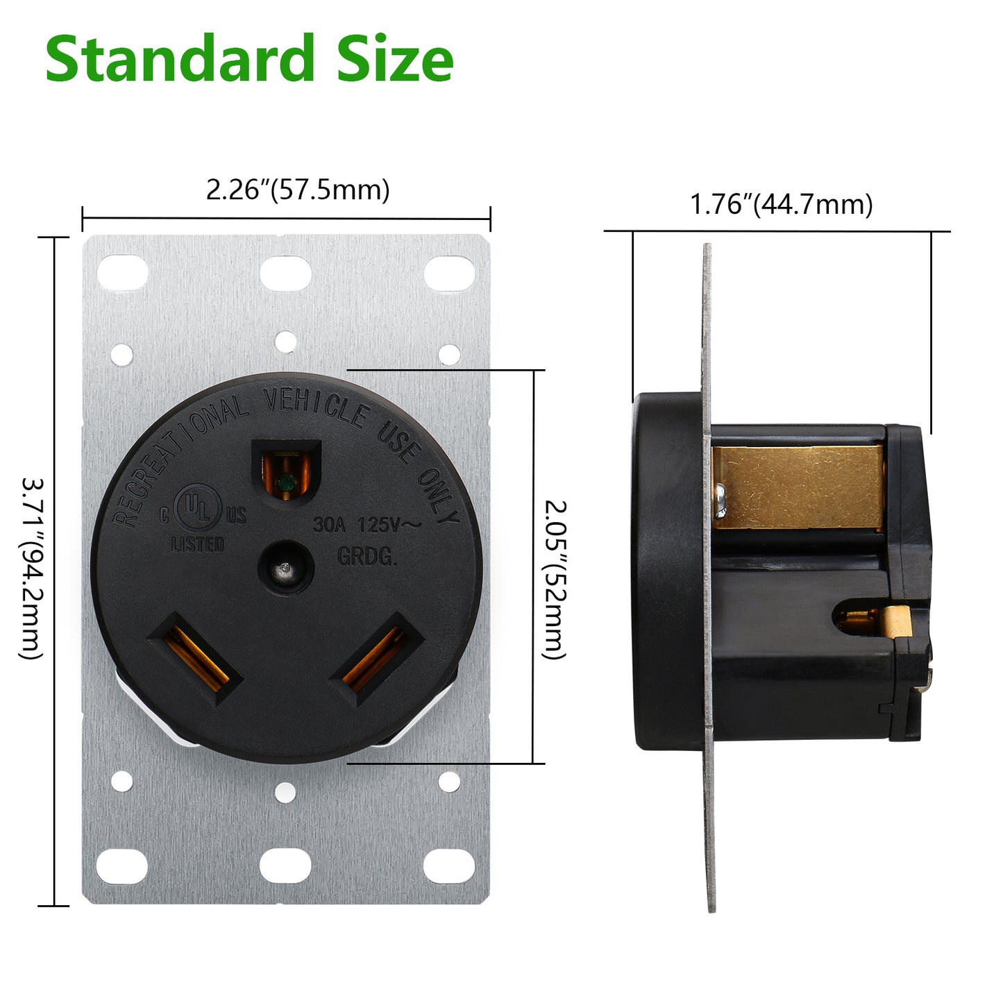 iGFCI NEMA TT-30R Industrial Power Wall RV Receptacle 30Amp 125V 3 Pole 3 Wire Power Socket,Work for RV Trailer,UL Listed,Black