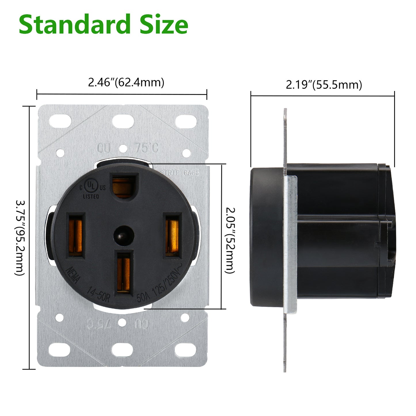 iGFCI 14-50R Industrial Socket 50Amp RV, EV, Dryer Flush Mounting Receptacle Socket 125/250V Commercial Grade Black Outlet,UL Listed,Black