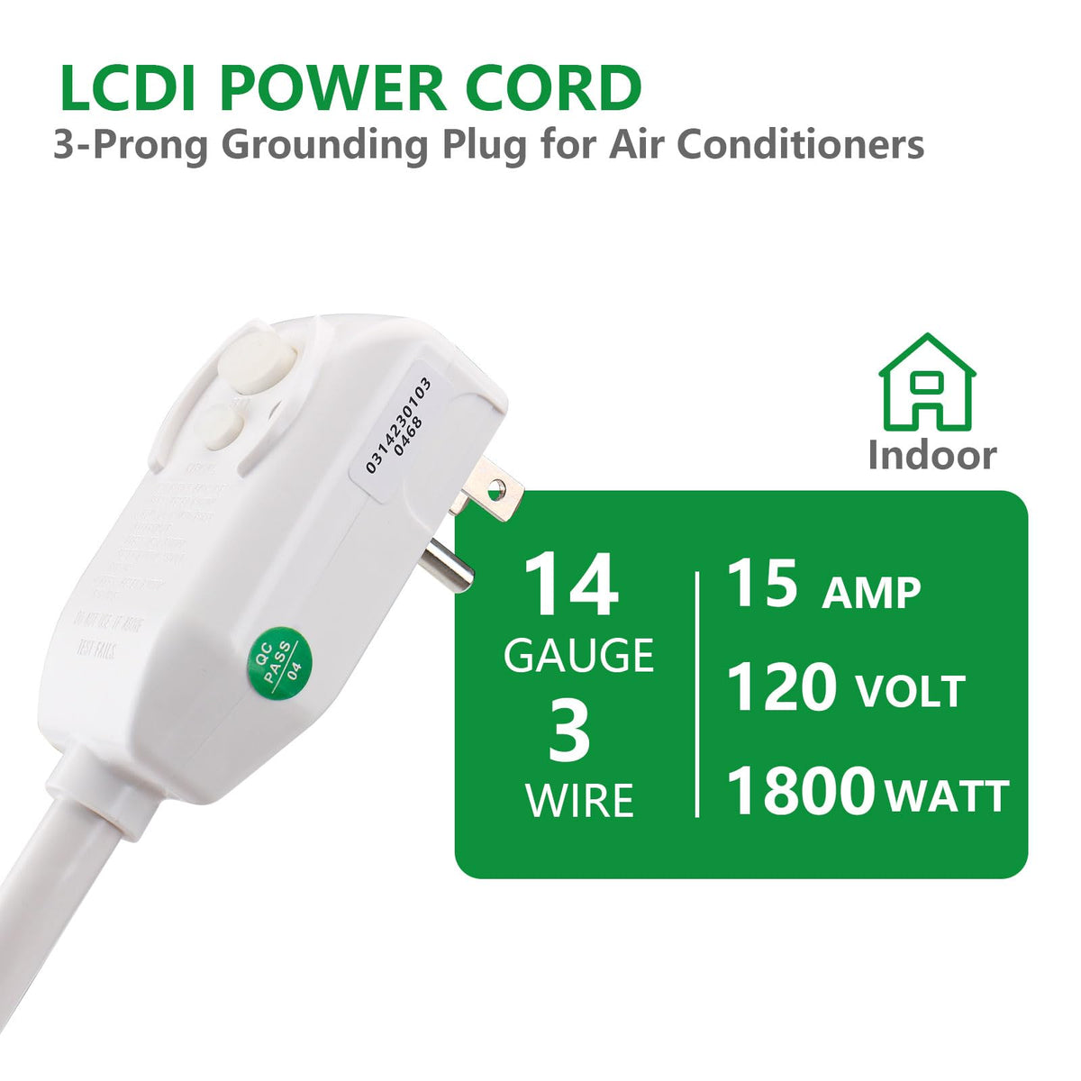 LCDI Power Cord Plug NEMA5-15P Air Conditioning Extension Cable AC120V ...
