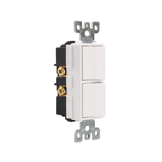 Duplex Rocker Combination Decorator Switch,120-277VAC 15A,Ground Terminal,Residential/Commercial Grade,2 Individual Switches,UL Listed