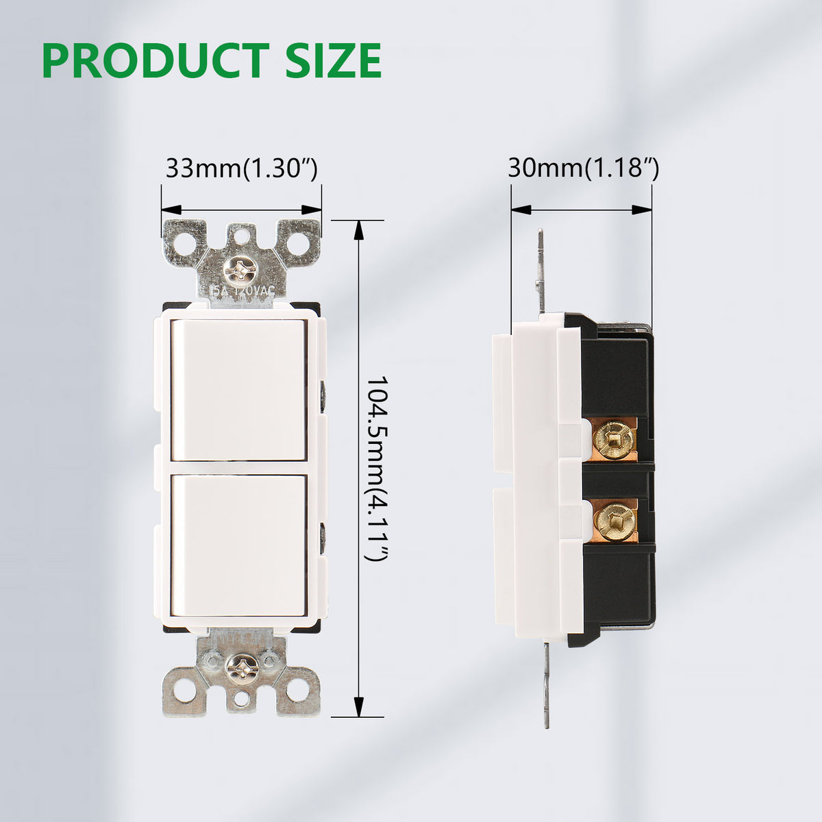 Duplex Rocker Combination Decorator Switch,120-277VAC 15A,Ground Terminal,Residential/Commercial Grade,2 Individual Switches,UL Listed