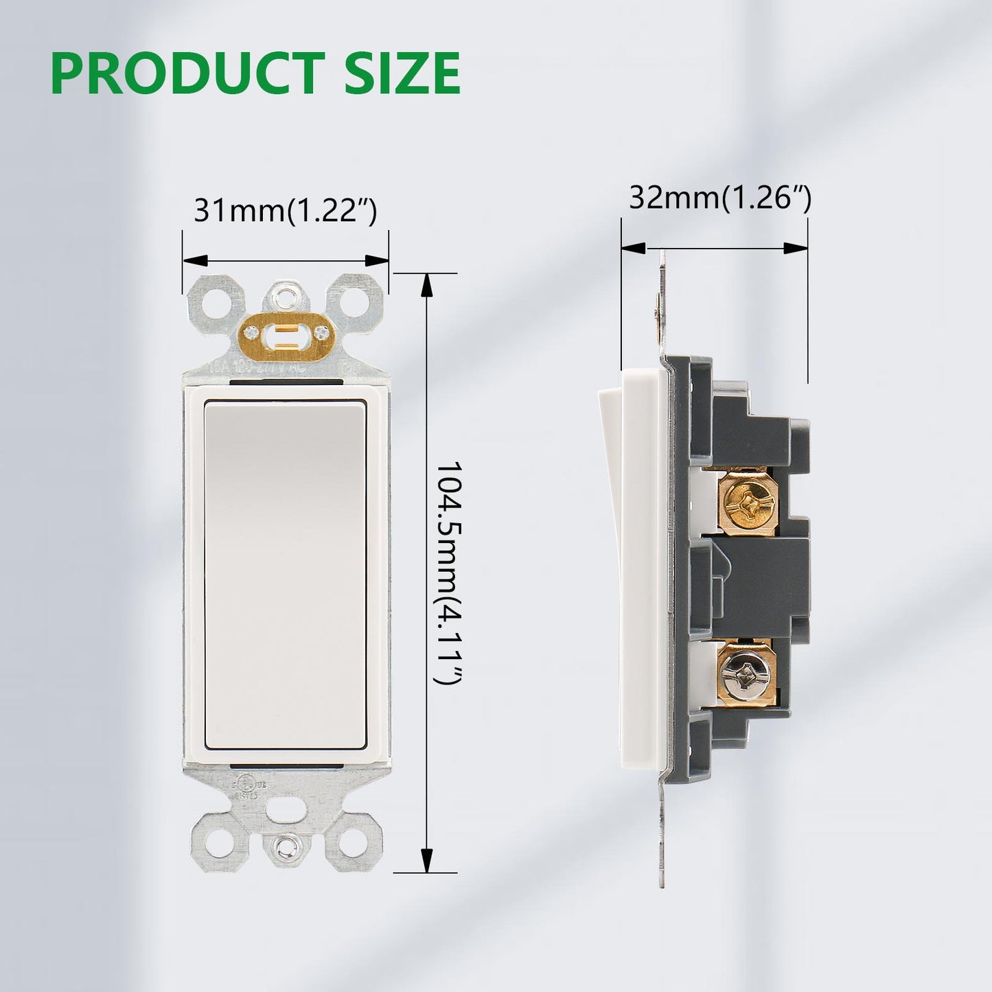 iGFCI Rocker Decorator Light Switch,3 way 120/277V 15Amp,Self-grounding Electrical Light Switches,On/Off Wall Switch,UL Listed White