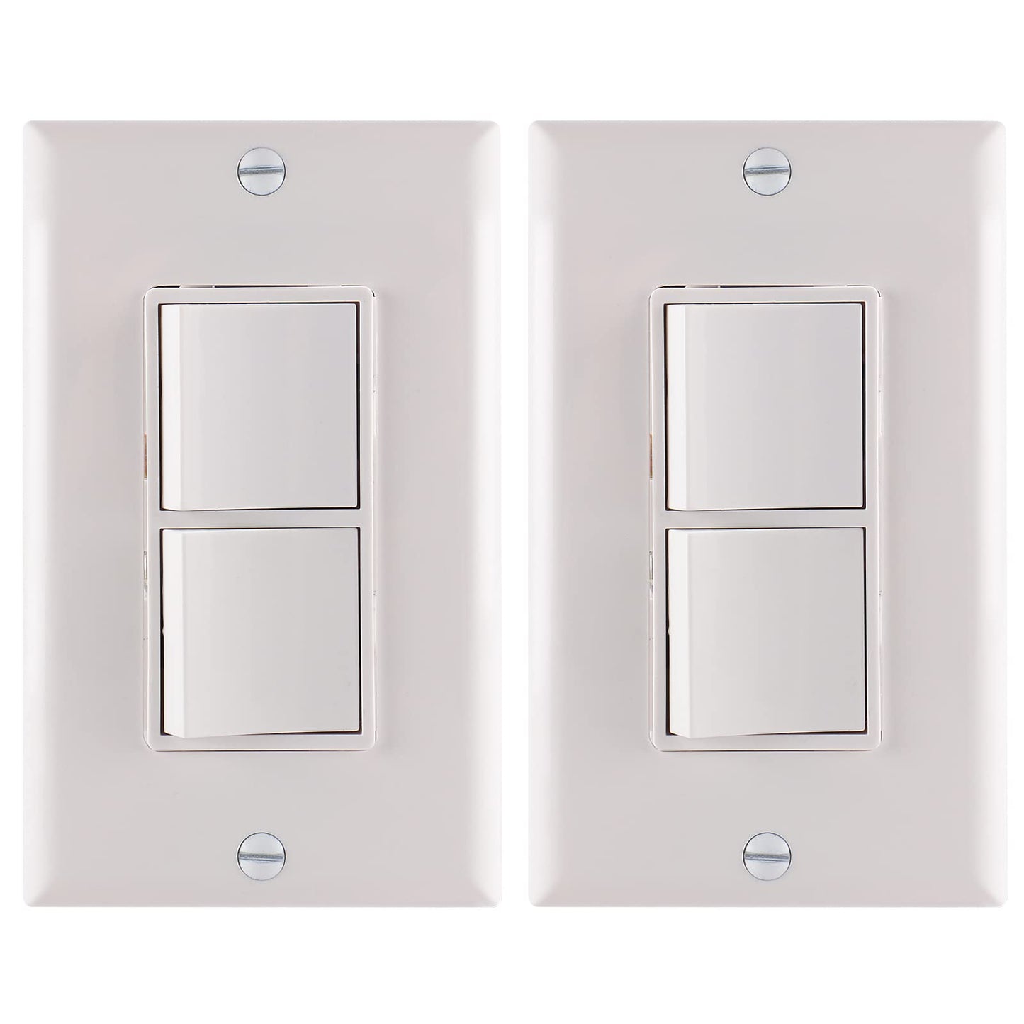 iGFCI Duplex Rocker Combination Decorator Switch,120-277VAC 15A,Ground Terminal,Residential/Commercial Grade,2 Individual Switches,UL Listed,Wall Plate is Included