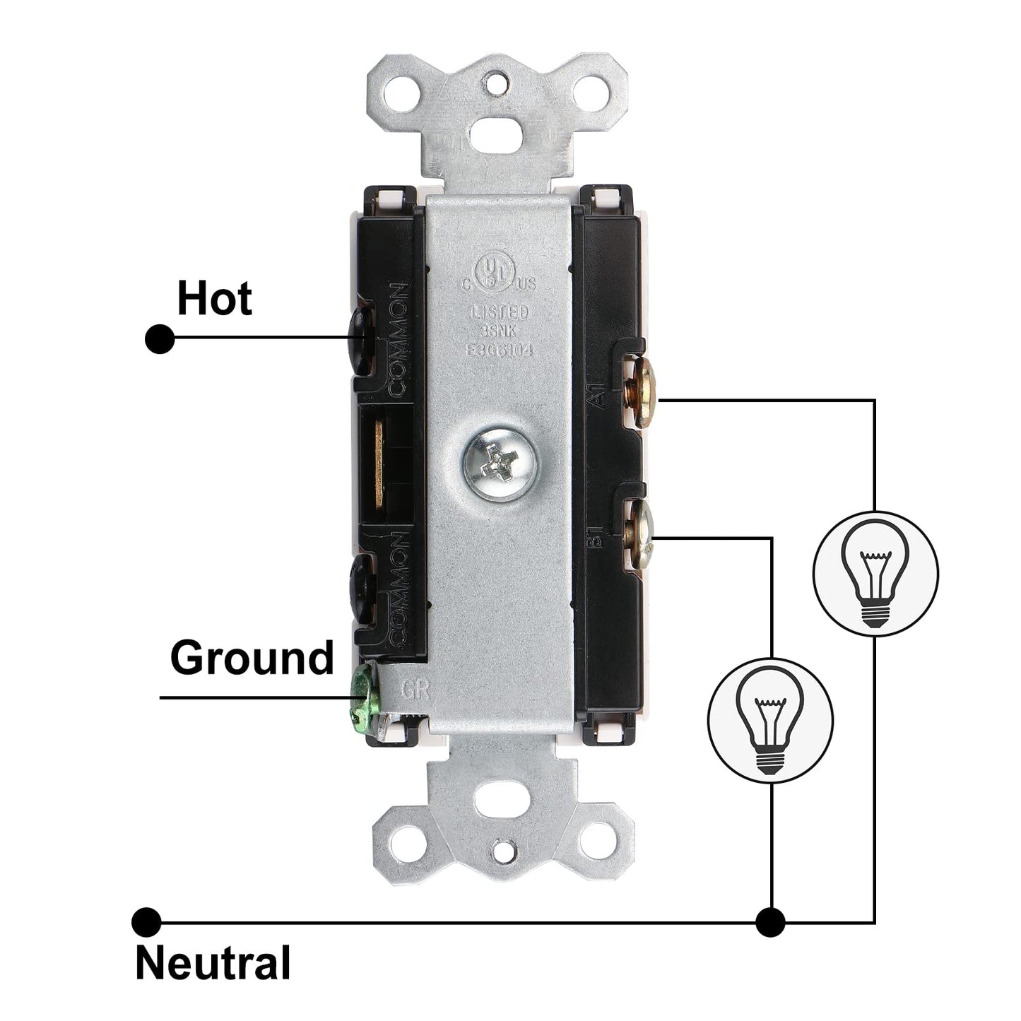 iGFCI Duplex Rocker Combination Decorator Switch,120-277VAC 15A,Ground Terminal,Residential/Commercial Grade,2 Individual Switches,UL Listed,Wall Plate is Included