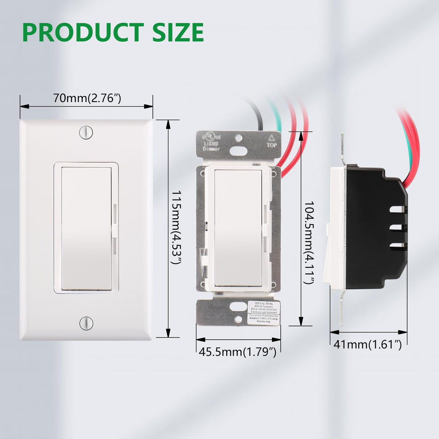 Dimmer Switch,Single Pole/3-Way,150W Dimmable LED/CFL Lights,Halogen and Incandescent Bulbs 600W Max,AC120V,Cover Plate Included,UL Listed,White