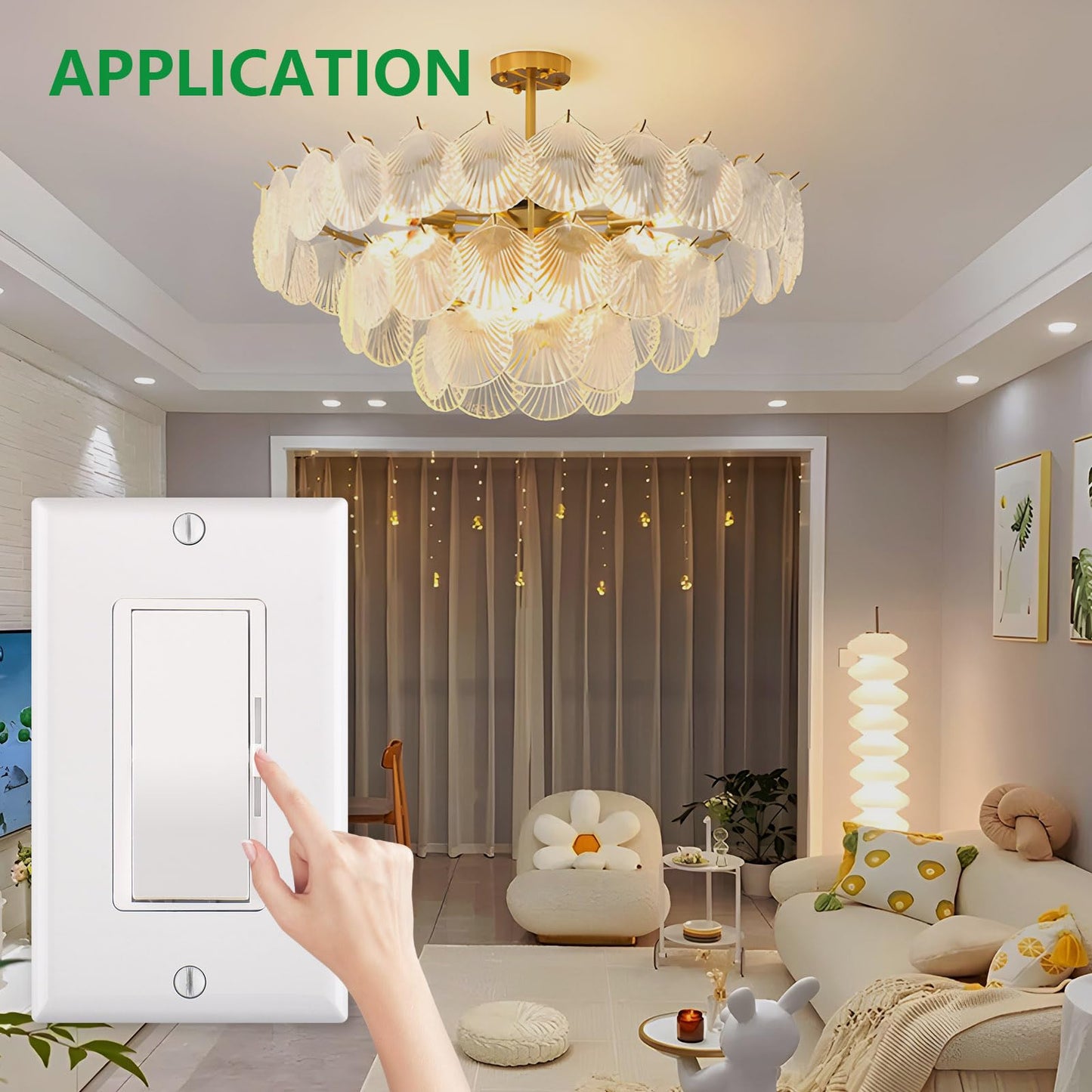 Dimmer Switch,Single Pole/3-Way,150W Dimmable LED/CFL Lights,Halogen and Incandescent Bulbs 600W Max,AC120V,Cover Plate Included,UL Listed,White