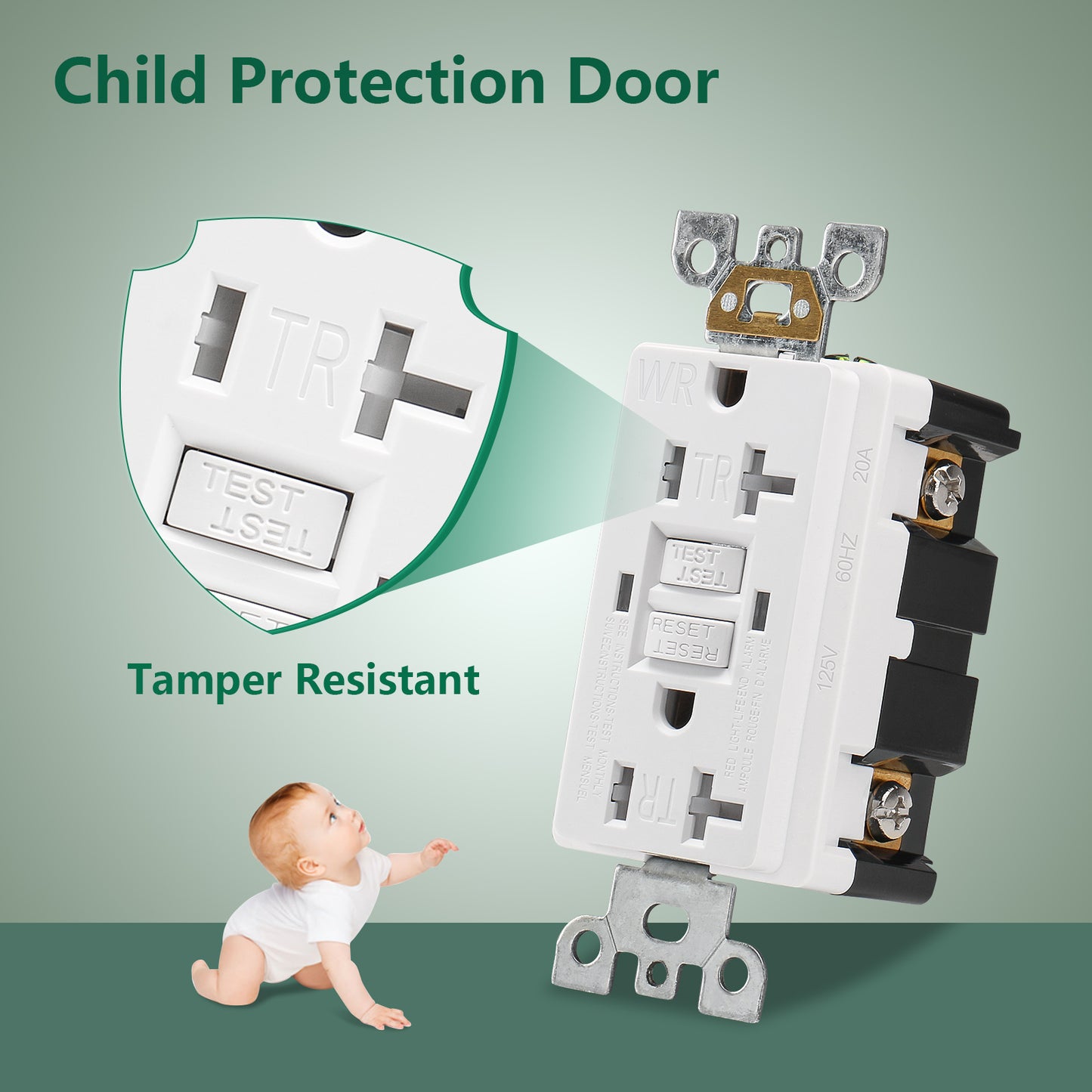 iGFCI 20Amp GFCI Outlet,Tamper Resistant&Weather Resistant GFCI Receptacle,UL Listed,Back &Side Wire,White