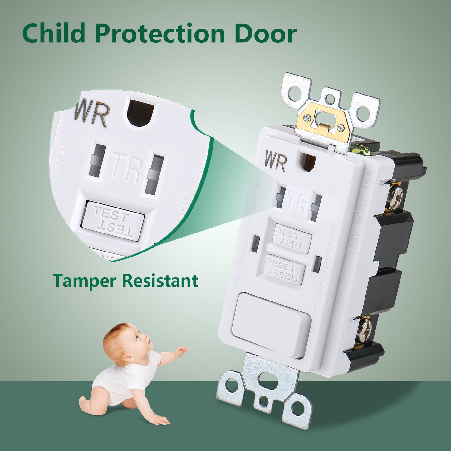 iGFCI 15Amp GFCI Outlet,Tamper Resistant&Weather Resistant GFCI Receptacle with Combination Switch,UL Listed,Back &Side Wire,White