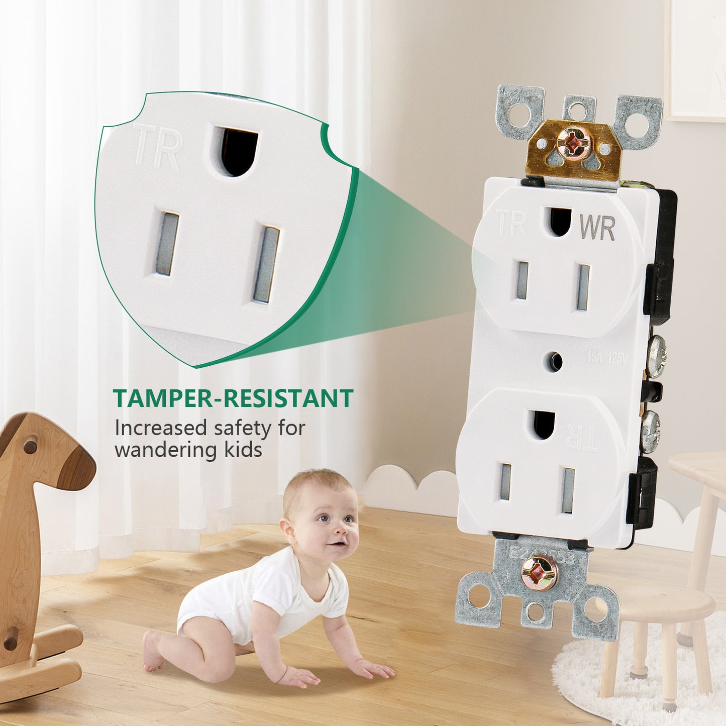 iGFCI Outlet Socket,Decora Receptacle,20Amp Standard Electrical Wall Outlet,Weather Resistant Tamper Resistant,Wall Plates Included, White, UL listed