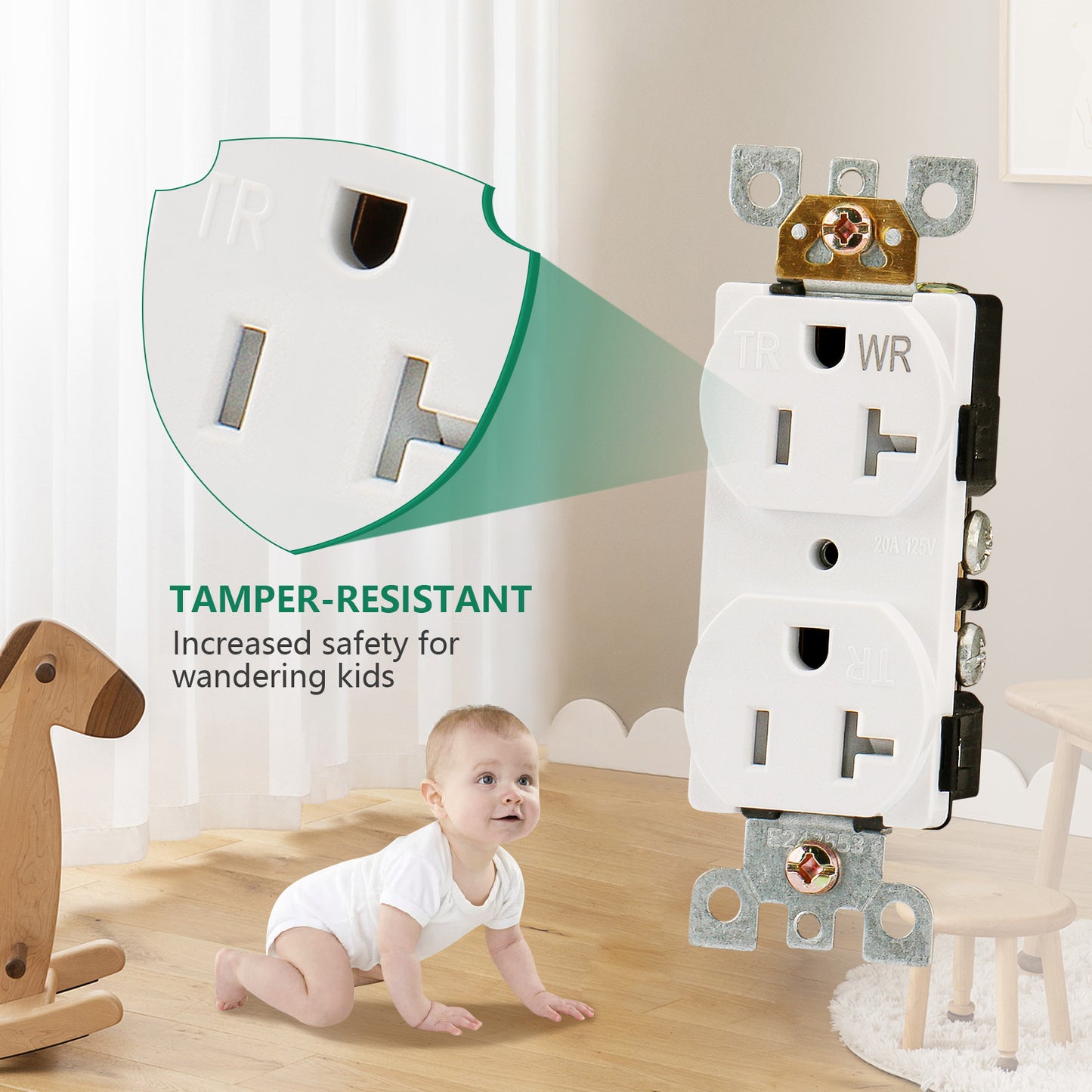 iGFCI Outlet Socket,Decora Receptacle,15Amp Standard Electrical Wall Outlet,Weather Resistant Tamper Resistant,Wall Plates Included, White, UL listed