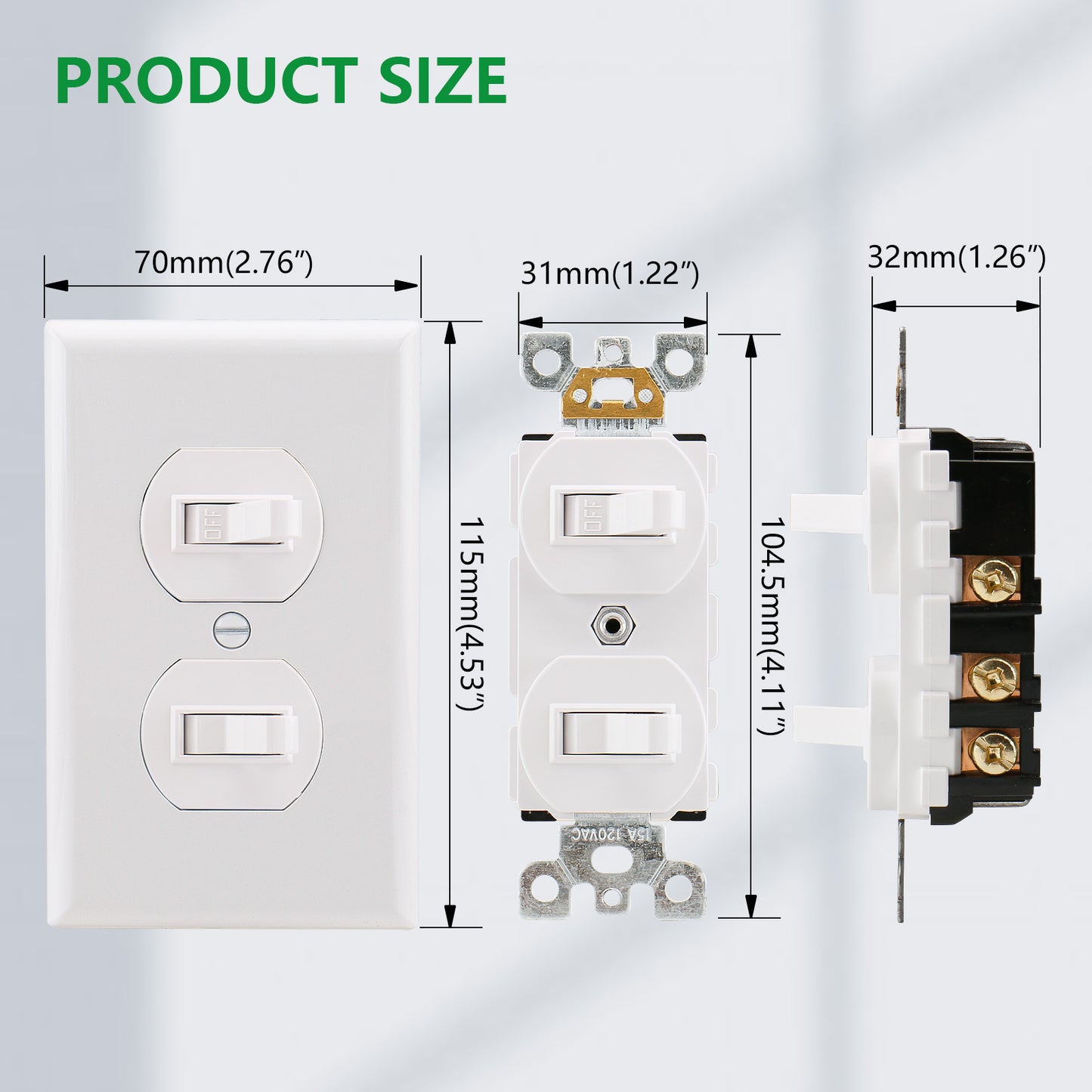 iGFCI Double Toggle Light Switch With Cover,15Amp 120Volt,Residential Grade Electrical Wall Switch,Great for Home, Office & Kitchen, ETL Listed,White