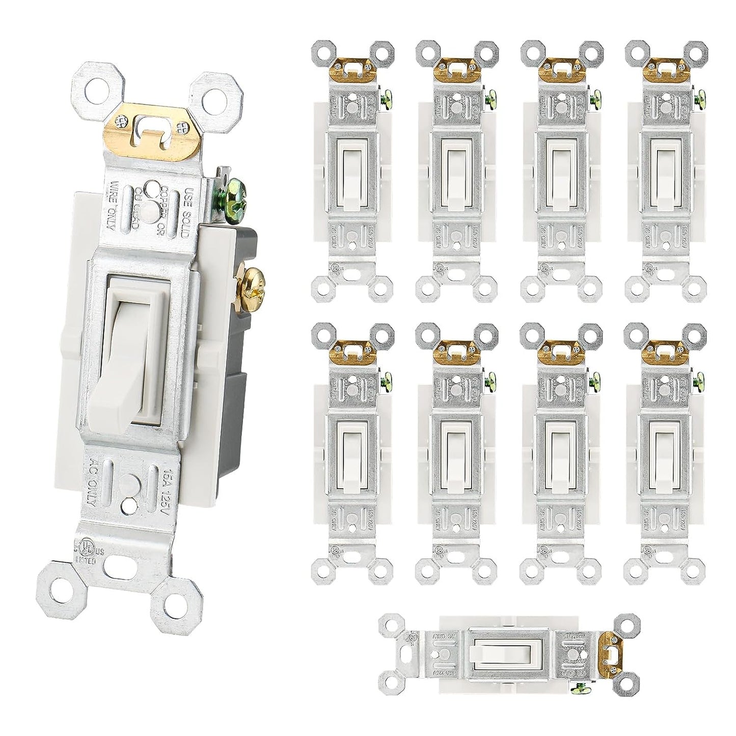 Toggle Light Switch,120V 15Amp,3 Way, UL Listed,in-Wall On/Off Switch,Toggle Framed AC Quiet Switch,White