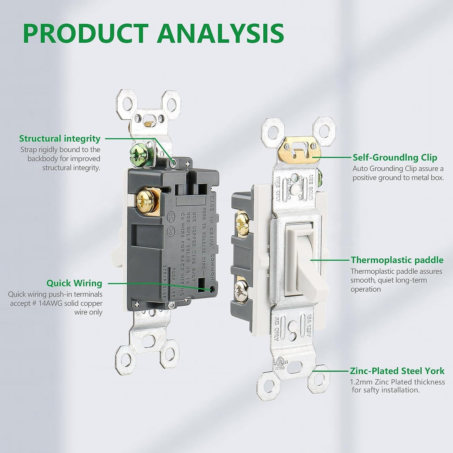 Toggle Light Switch,120V 15Amp,3 Way, UL Listed,in-Wall On/Off Switch,Toggle Framed AC Quiet Switch,White