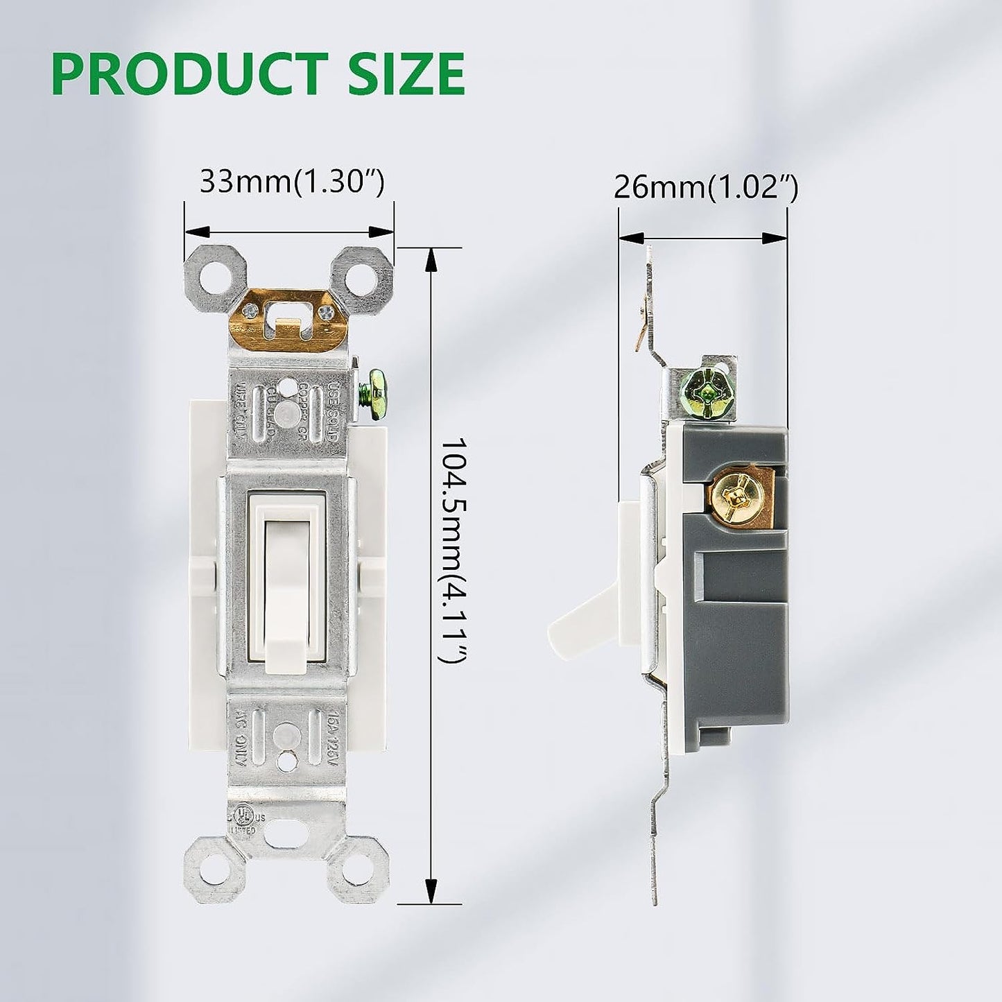 Toggle Light Switch,120V 15Amp,3 Way, UL Listed,in-Wall On/Off Switch,Toggle Framed AC Quiet Switch,White