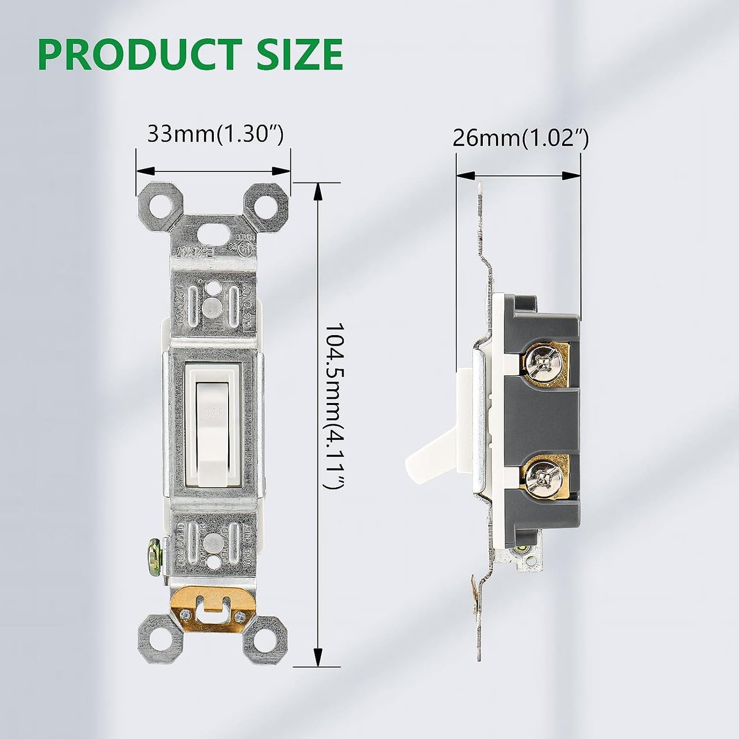 iGFCI Toggle Light Switch,Single Pole, 120V 15Amp,UL Listed,in-Wall On/Off Switch,Toggle Framed AC Quiet Switch,White Pack of 10