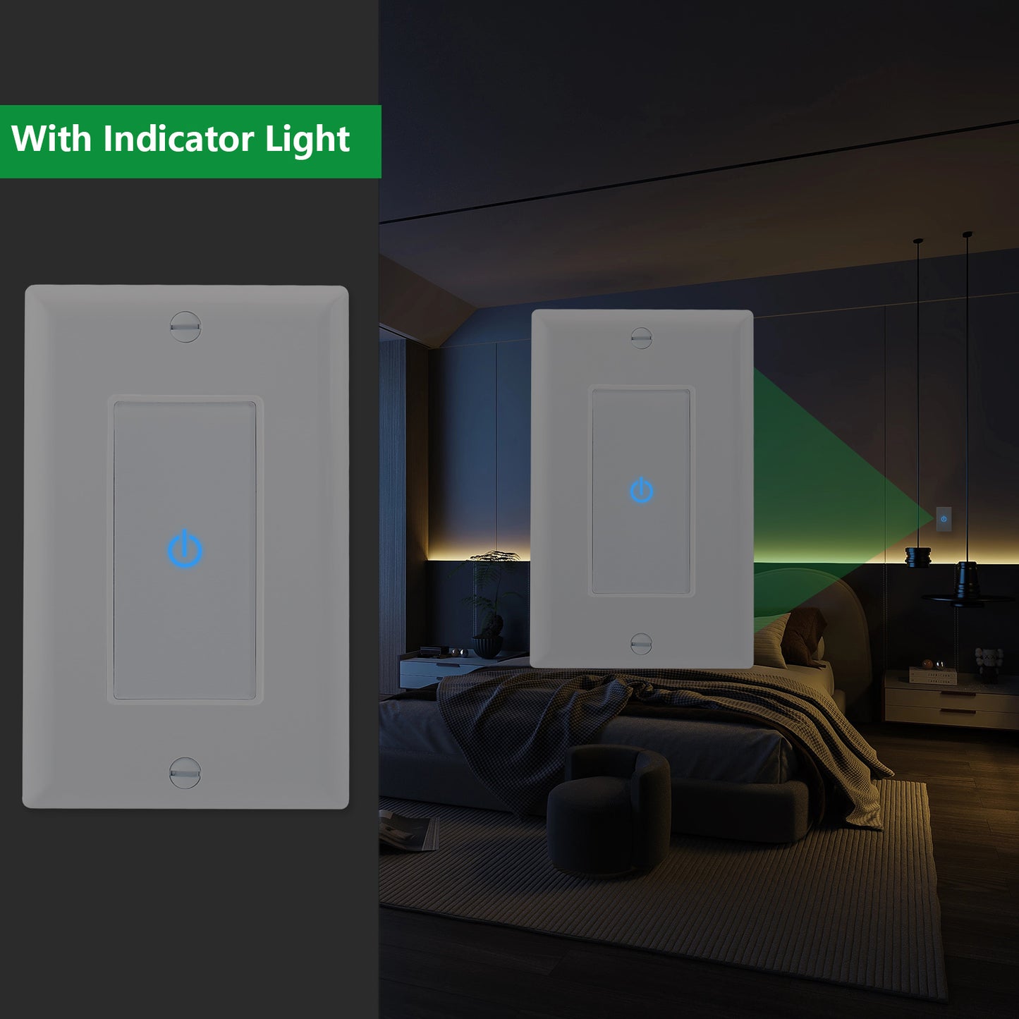 iGFCI Wall Touch Light Switch Capacitive Touch Switch with Led Indicator 480W Tungsten Lamp/Incandescent Lamp 150W LED,ETL Listed,White