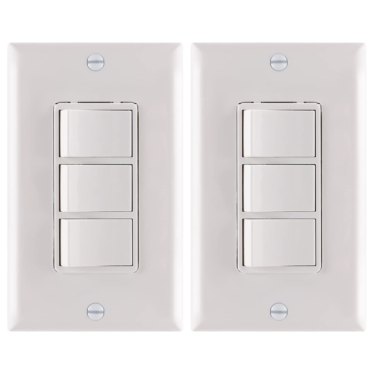 iGFCI Triple Rocker Combination Decorator Switch,15A 120-277VAC,Ground Terminal,Residential/Commercial Grade,3 Individual Switches,UL Listed,Wall Plate isIncluded