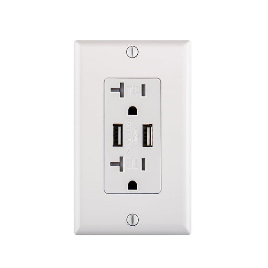 20A 2 Type A USB Outlet Receptacles,4.2A Charger Outlet with Dual USB Ports,Electrical USB Socket, ETL Listed,Wall Plate Included,White