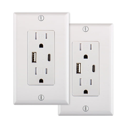 USB Outlet Receptacles,4.2A Charger Outlet with Dual USB Ports,Electrical USB Socket, ETL Listed,Wall Plate Included,White Pack of 2